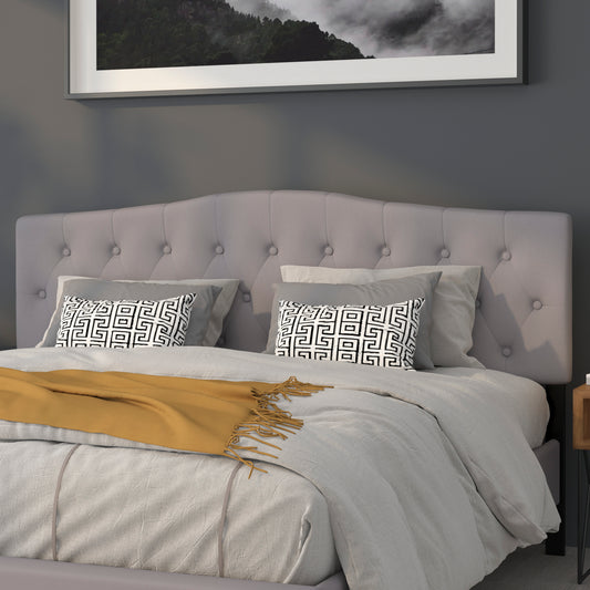 Cambridge Tufted Upholstered King Size Headboard in Light Gray Fabric Light Gray