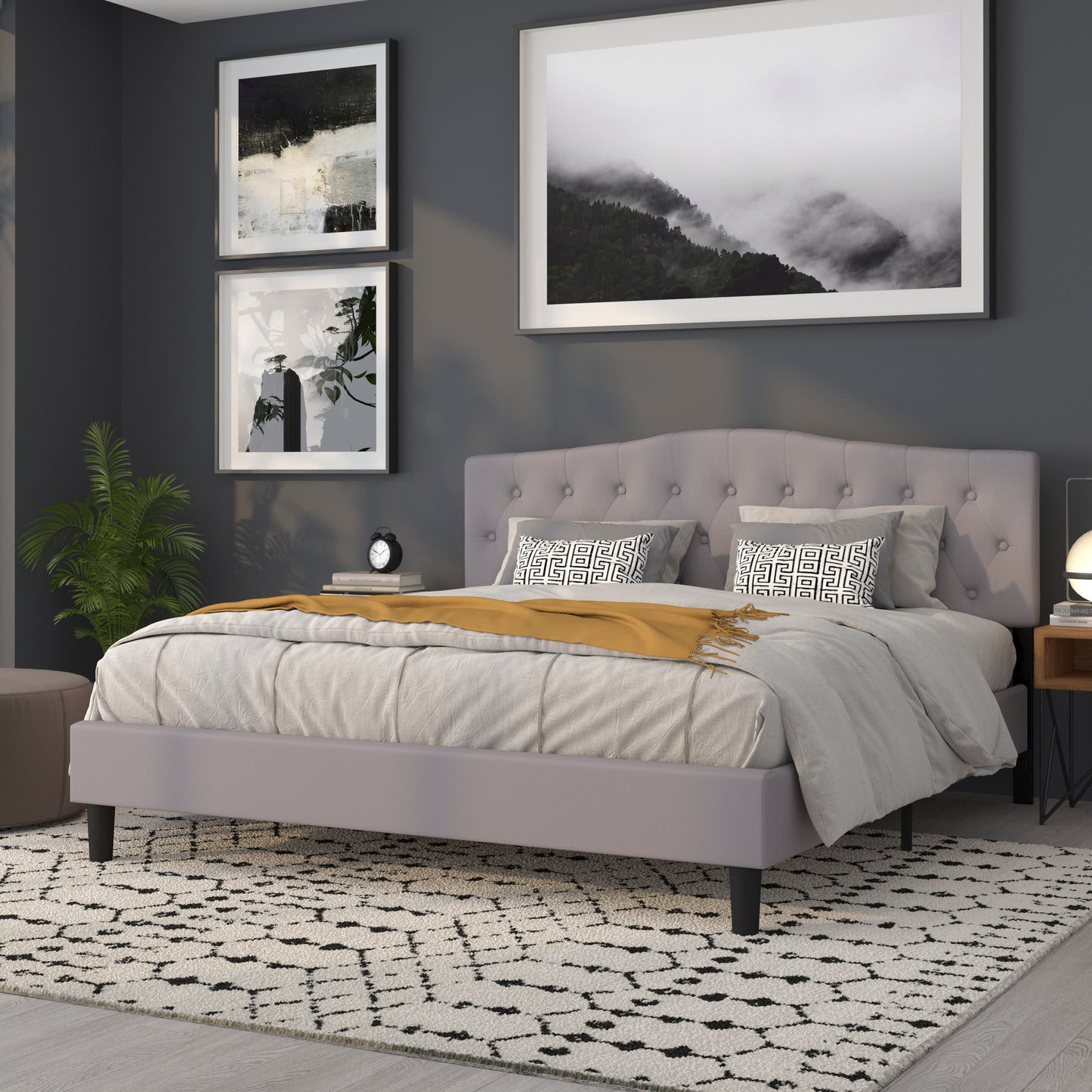Cambridge Tufted Upholstered King Size Headboard in Light Gray Fabric Light Gray
