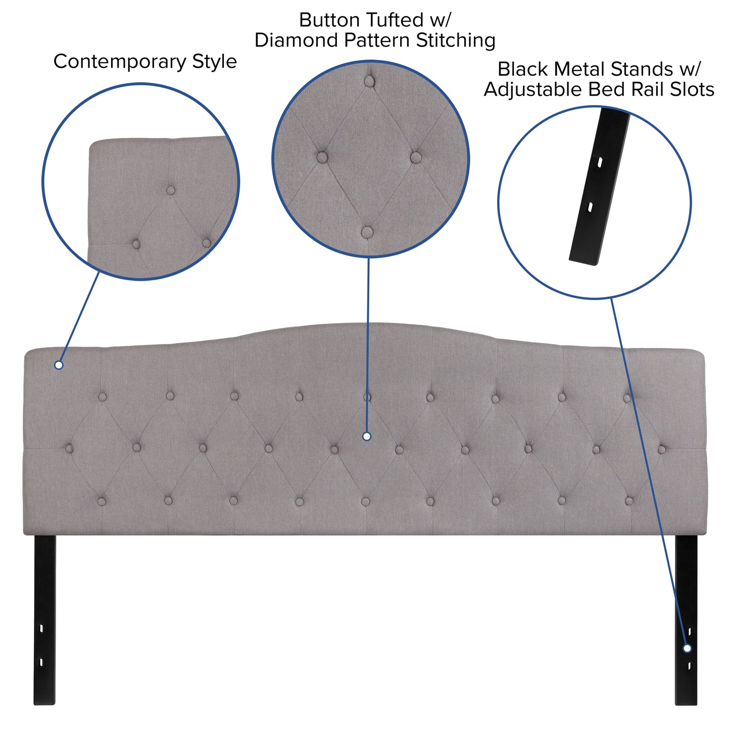 Cambridge Tufted Upholstered King Size Headboard in Light Gray Fabric Light Gray