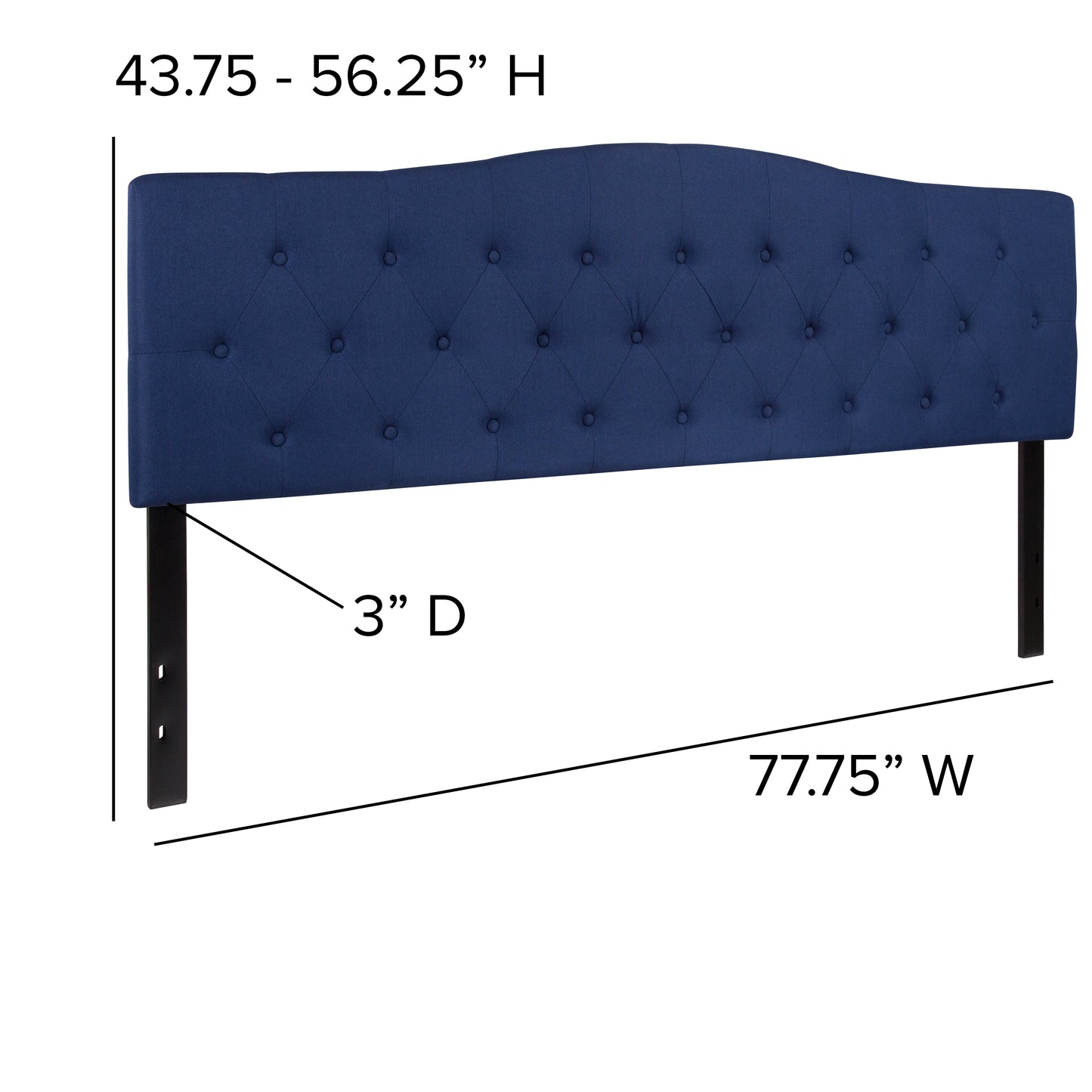 Cambridge Tufted Upholstered King Size Headboard in Navy Fabric Navy