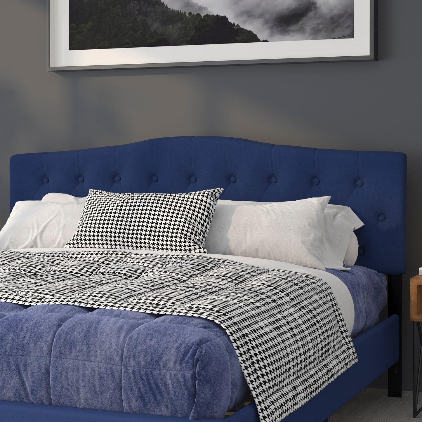 Cambridge Tufted Upholstered King Size Headboard in Navy Fabric Navy