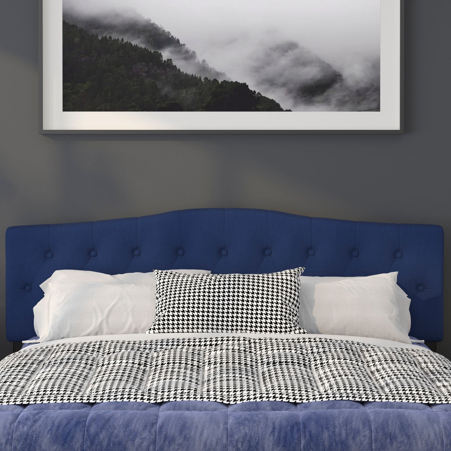 Cambridge Tufted Upholstered King Size Headboard in Navy Fabric Navy