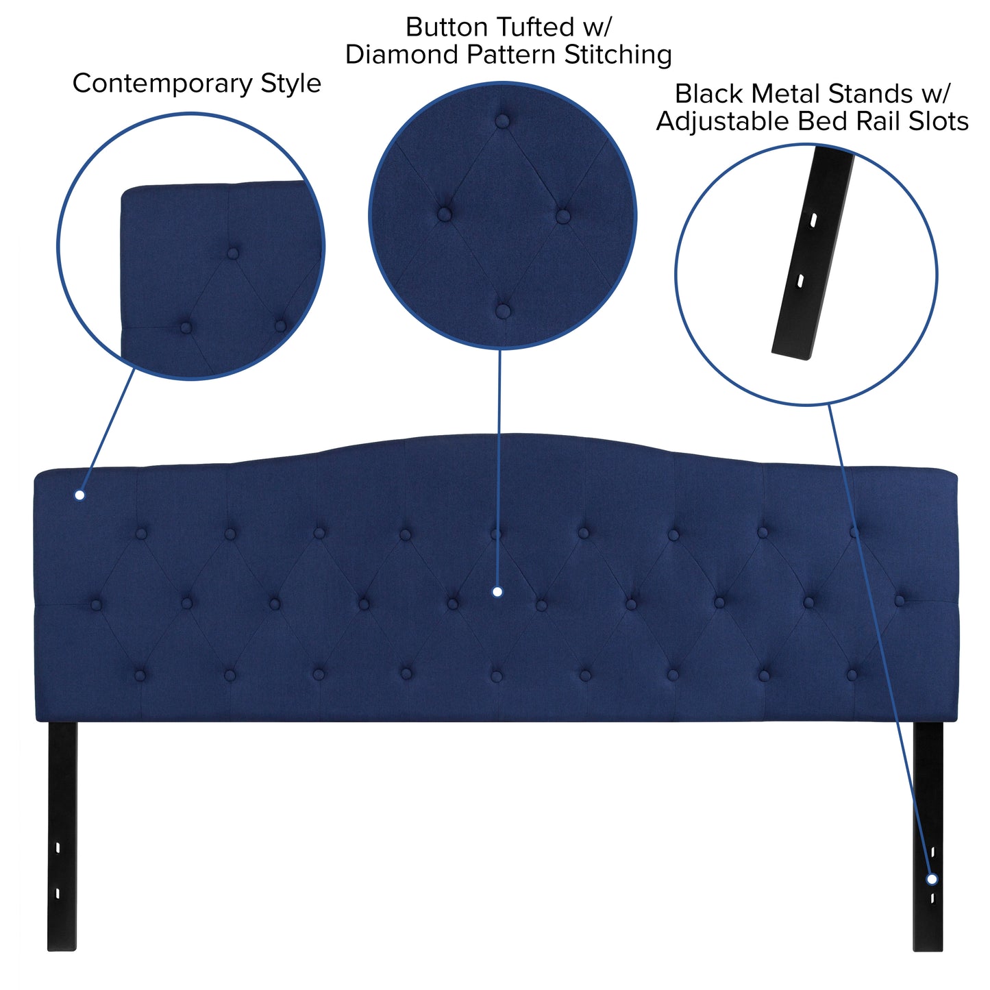 Cambridge Tufted Upholstered King Size Headboard in Navy Fabric Navy