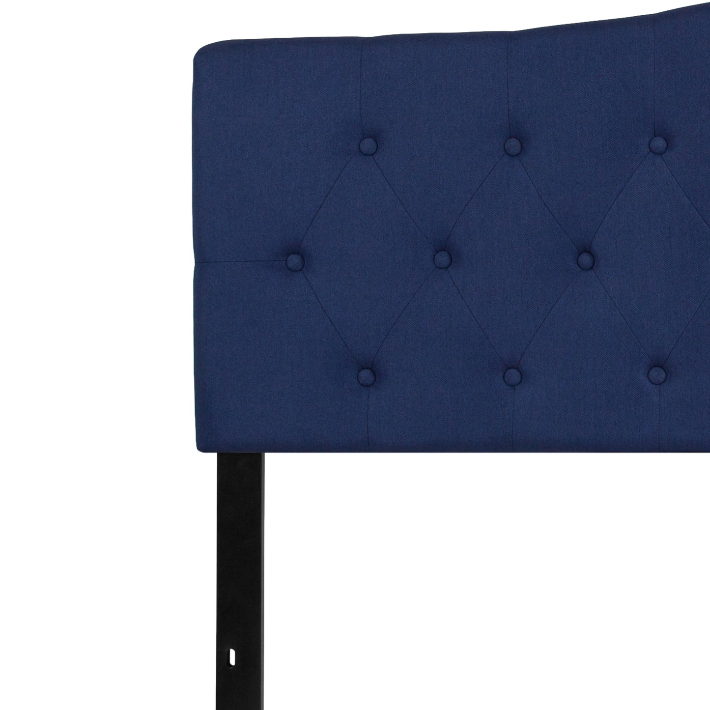 Cambridge Tufted Upholstered King Size Headboard in Navy Fabric Navy