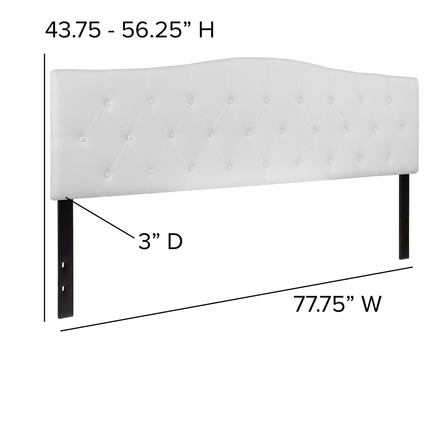 Cambridge Tufted Upholstered King Size Headboard in White Fabric White