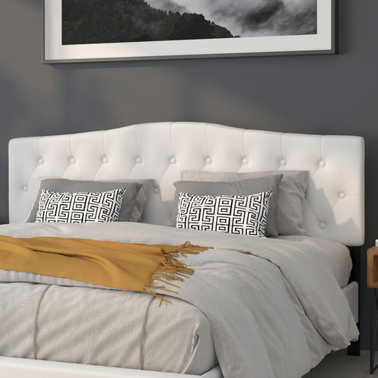 Cambridge Tufted Upholstered King Size Headboard in White Fabric White