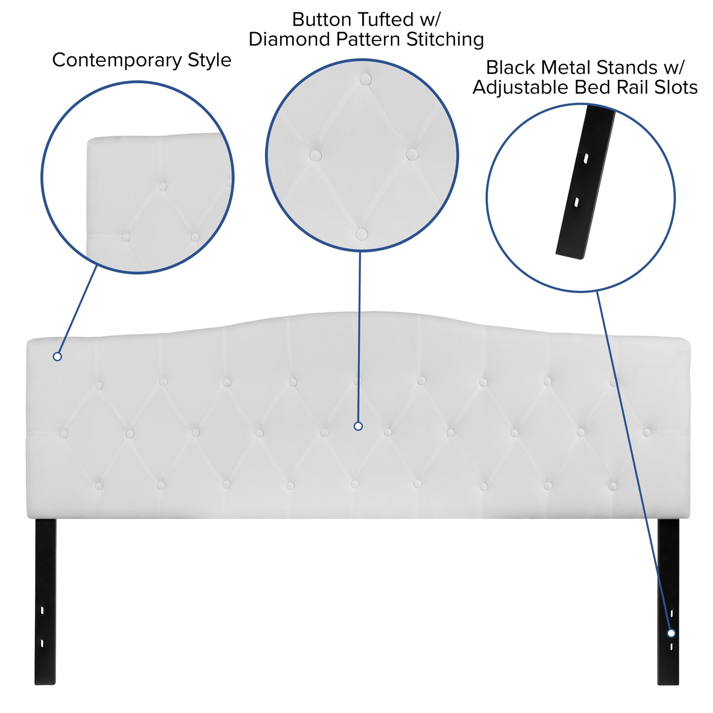 Cambridge Tufted Upholstered King Size Headboard in White Fabric White