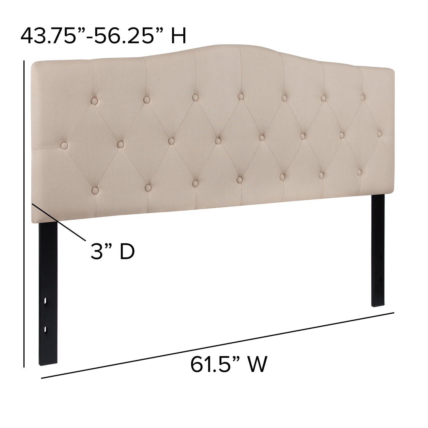 Cambridge Tufted Upholstered Queen Size Headboard in Beige Fabric Beige