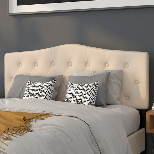 Cambridge Tufted Upholstered Queen Size Headboard in Beige Fabric Beige