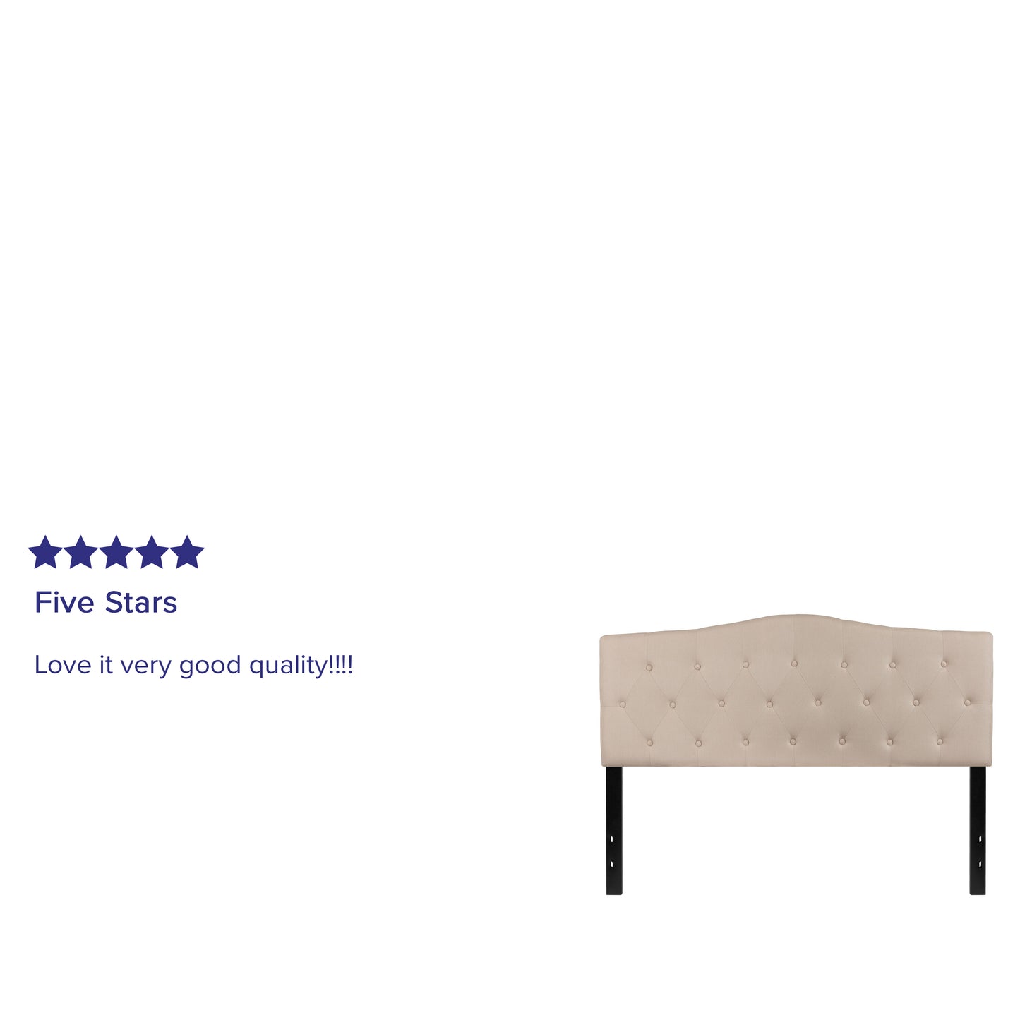 Cambridge Tufted Upholstered Queen Size Headboard in Beige Fabric Beige