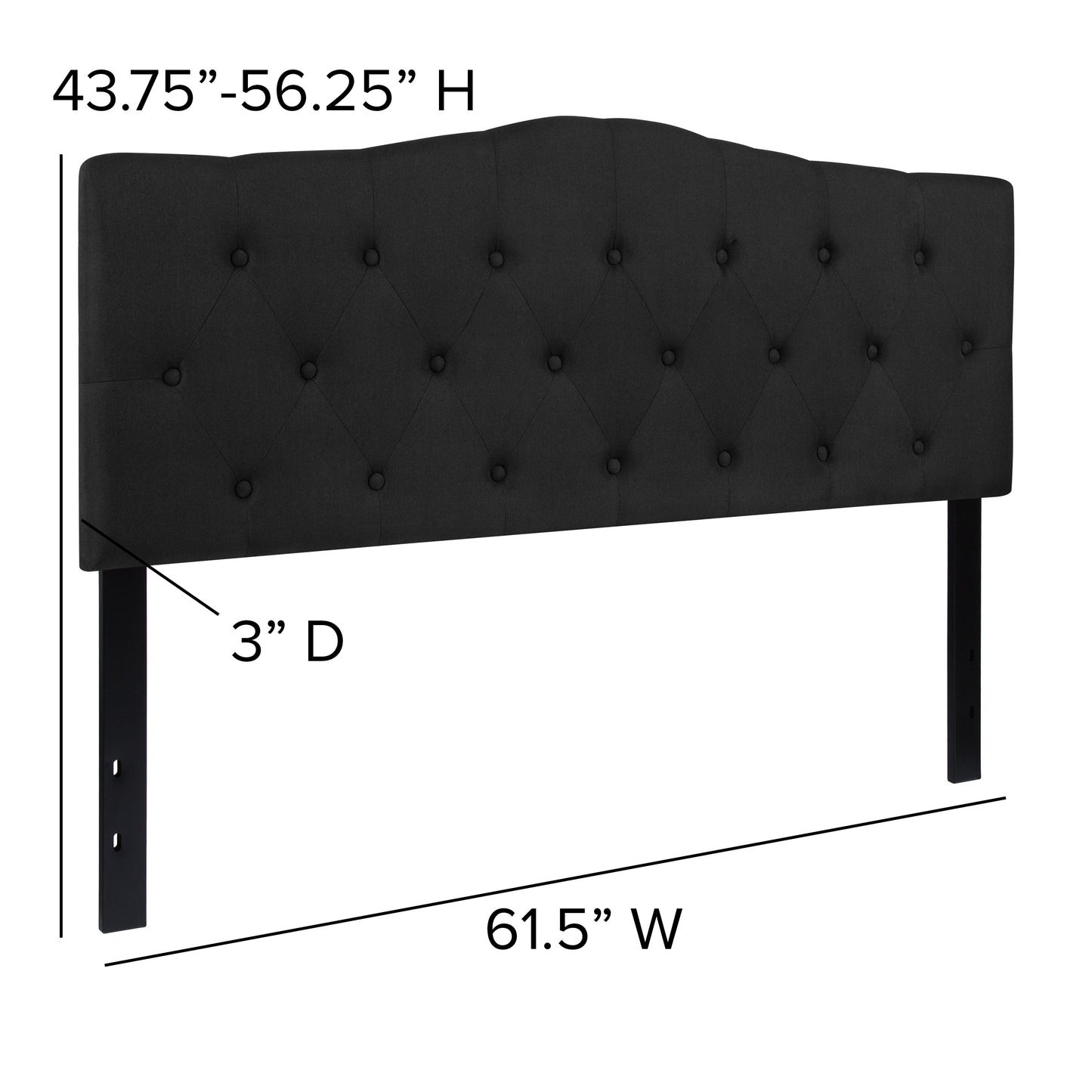 Cambridge Tufted Upholstered Queen Size Headboard in Black Fabric Black