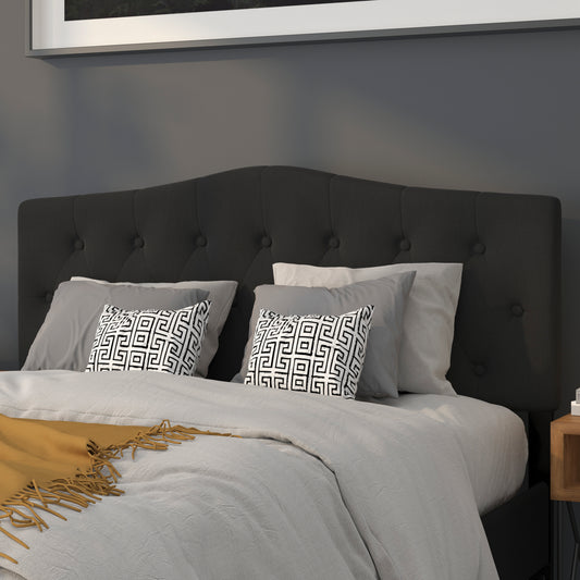 Cambridge Tufted Upholstered Queen Size Headboard in Black Fabric Black