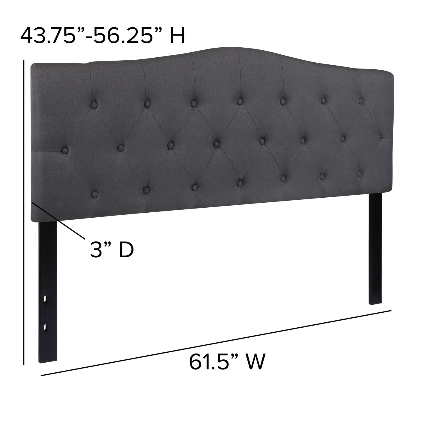 Cambridge Tufted Upholstered Queen Size Headboard in Dark Gray Fabric Dark Gray