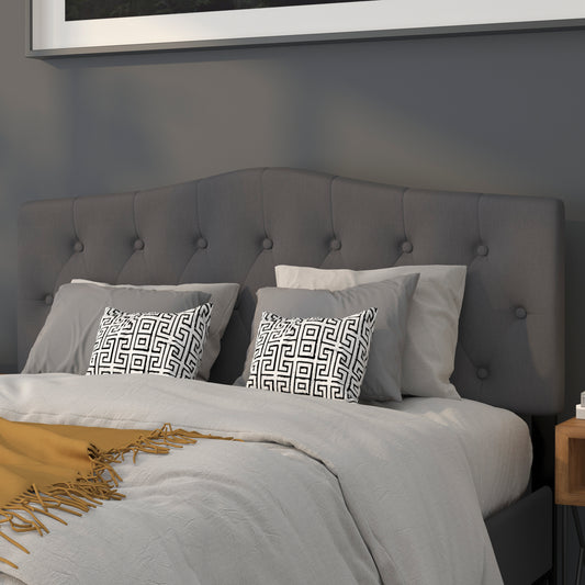 Cambridge Tufted Upholstered Queen Size Headboard in Dark Gray Fabric Dark Gray