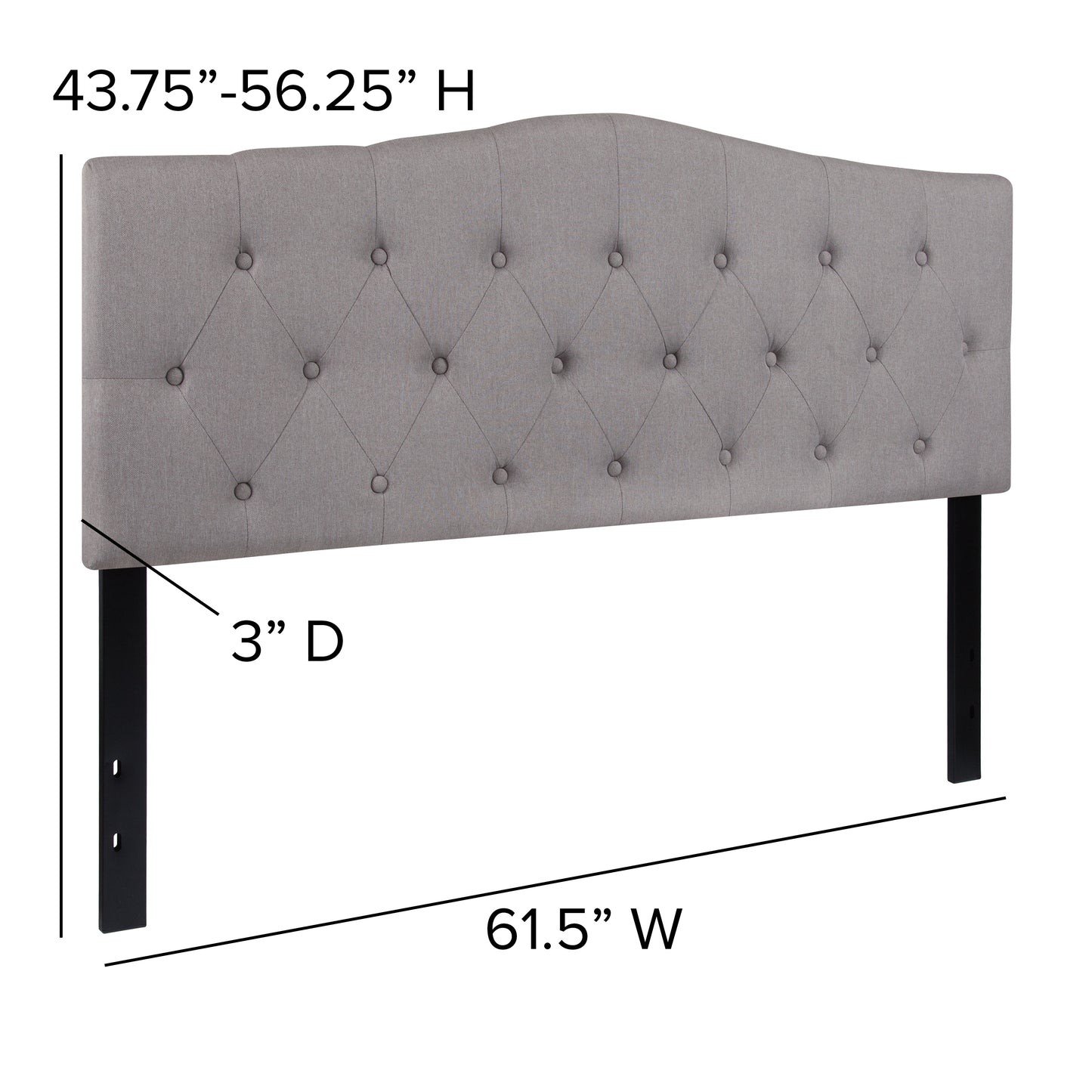 Cambridge Tufted Upholstered Queen Size Headboard in Light Gray Fabric Light Gray