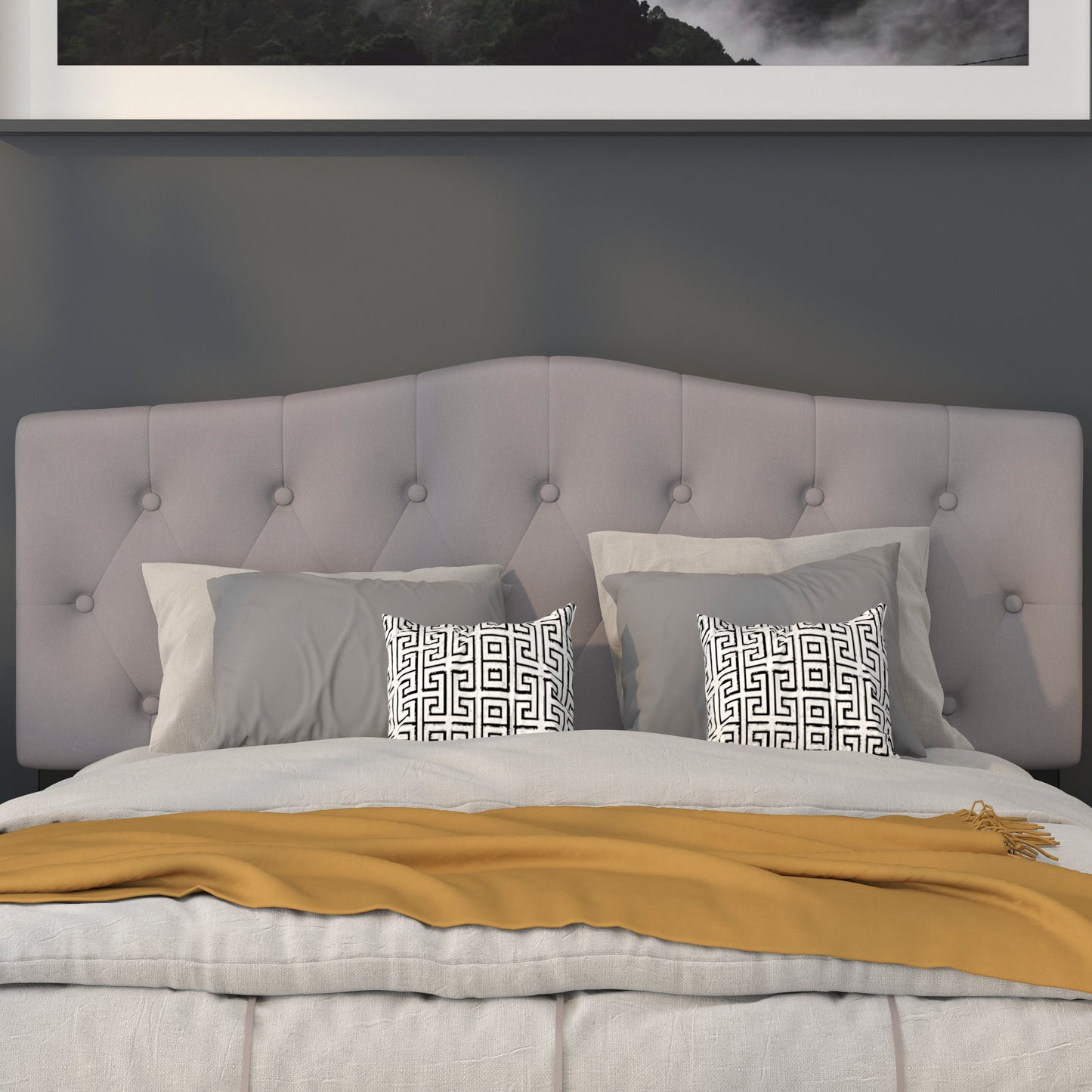 Cambridge Tufted Upholstered Queen Size Headboard in Light Gray Fabric Light Gray