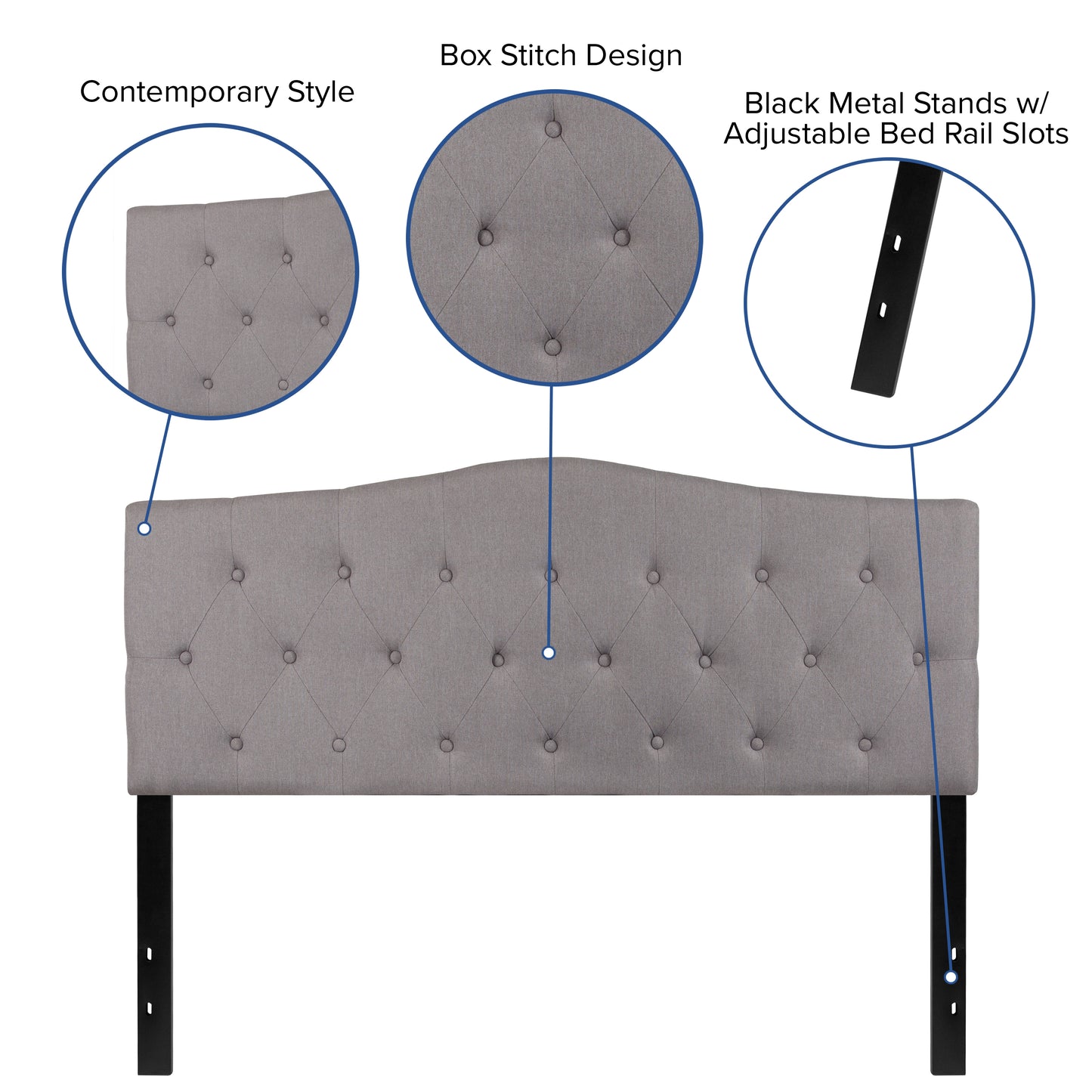 Cambridge Tufted Upholstered Queen Size Headboard in Light Gray Fabric Light Gray