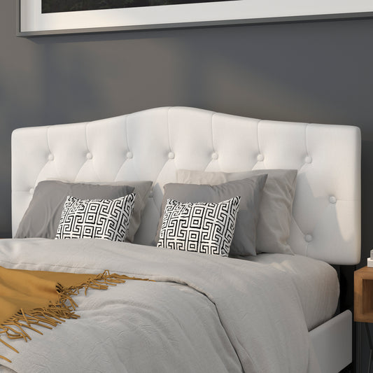 Cambridge Tufted Upholstered Queen Size Headboard in White Fabric White
