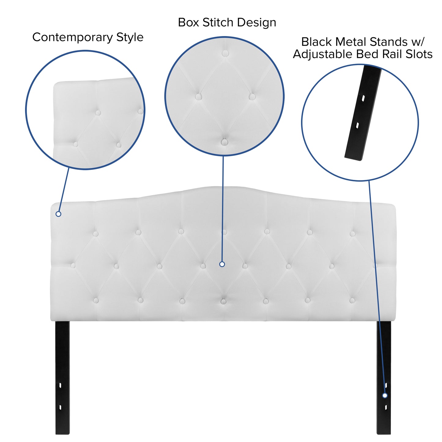 Cambridge Tufted Upholstered Queen Size Headboard in White Fabric White