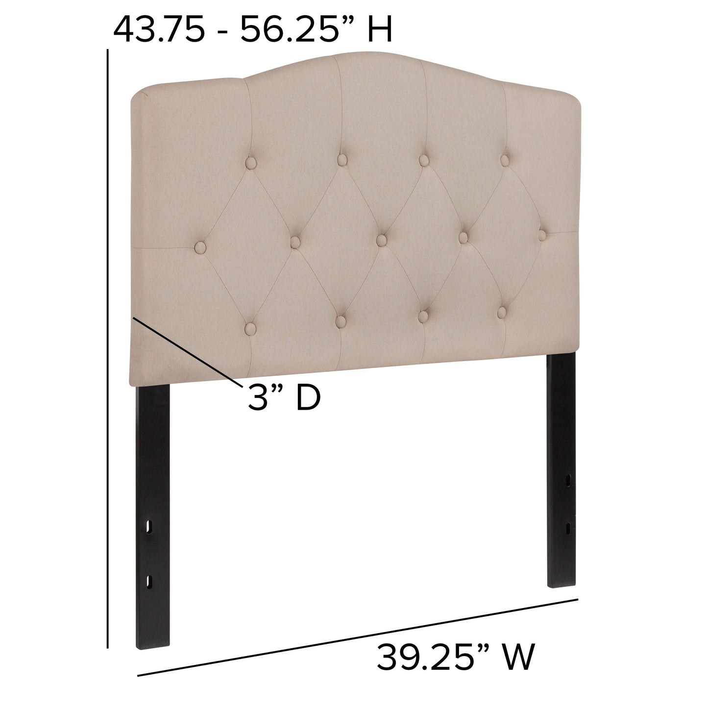Cambridge Tufted Upholstered Twin Size Headboard in Beige Fabric Beige