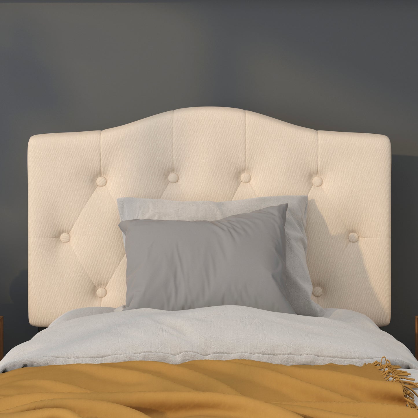 Cambridge Tufted Upholstered Twin Size Headboard in Beige Fabric Beige
