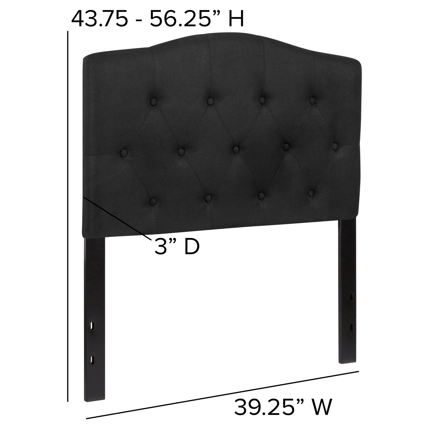 Cambridge Tufted Upholstered Twin Size Headboard in Black Fabric Black