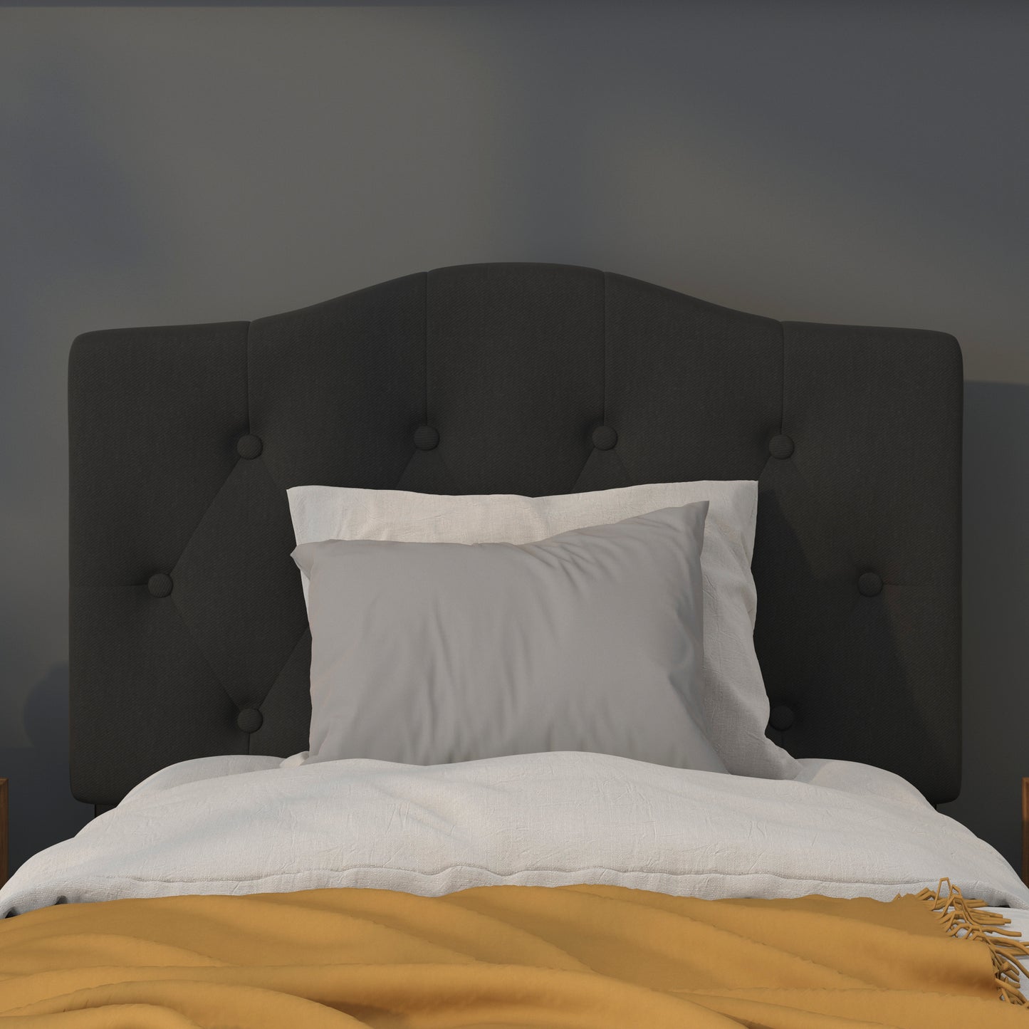 Cambridge Tufted Upholstered Twin Size Headboard in Black Fabric Black