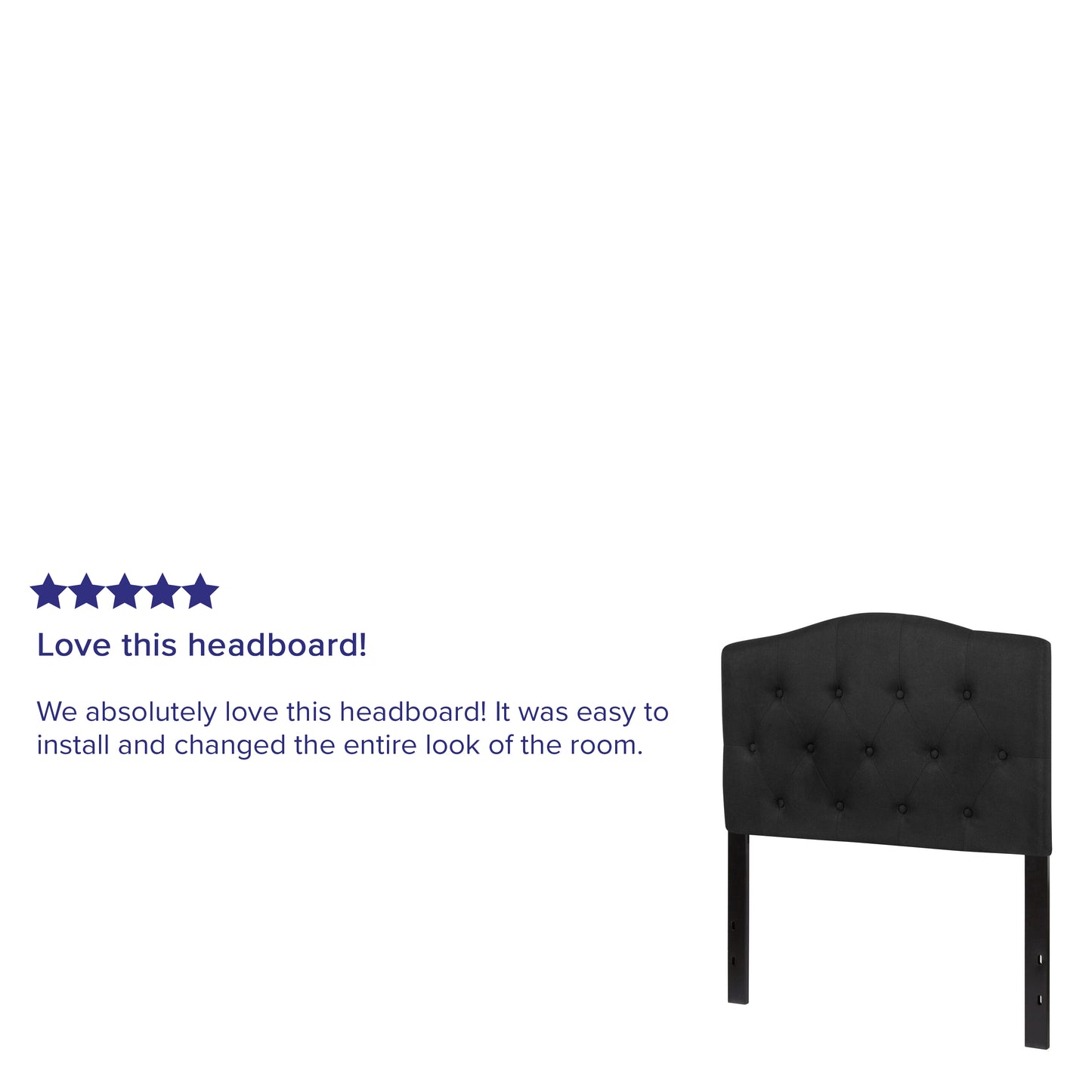 Cambridge Tufted Upholstered Twin Size Headboard in Black Fabric Black