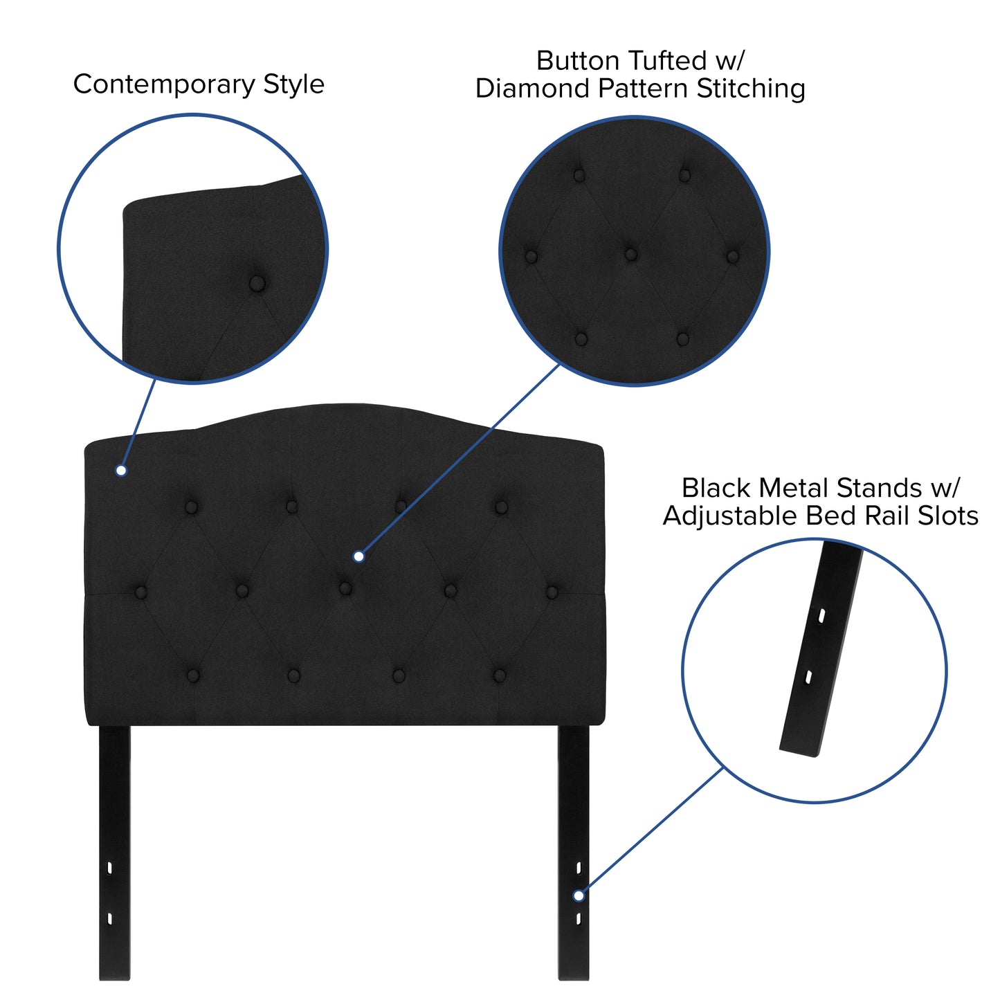 Cambridge Tufted Upholstered Twin Size Headboard in Black Fabric Black