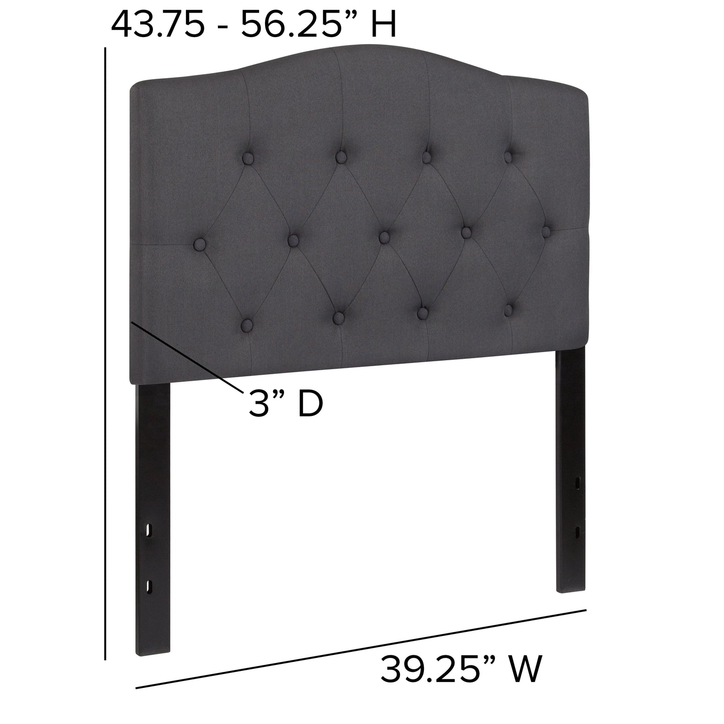 Cambridge Tufted Upholstered Twin Size Headboard in Dark Gray Fabric Dark Gray