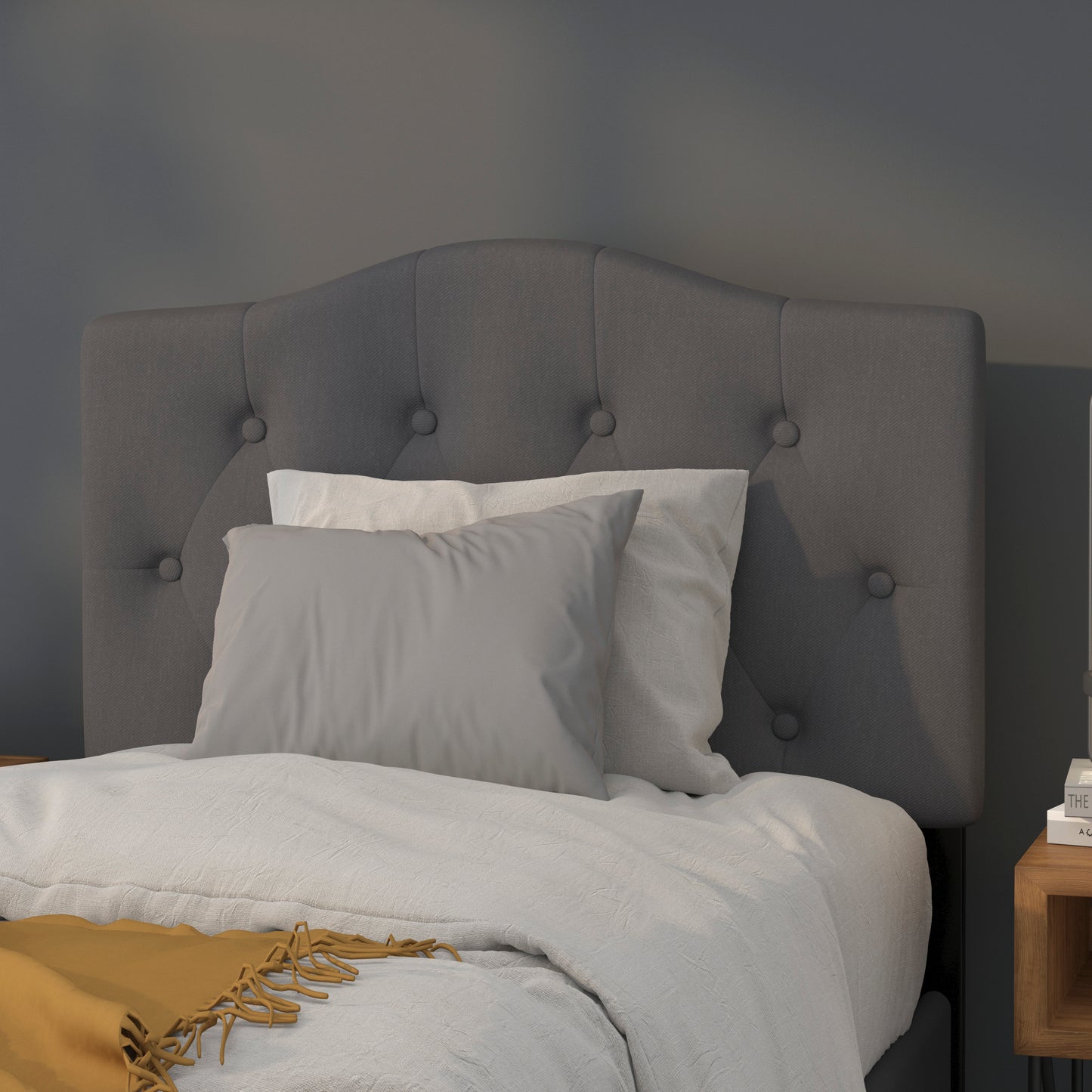 Cambridge Tufted Upholstered Twin Size Headboard in Dark Gray Fabric Dark Gray
