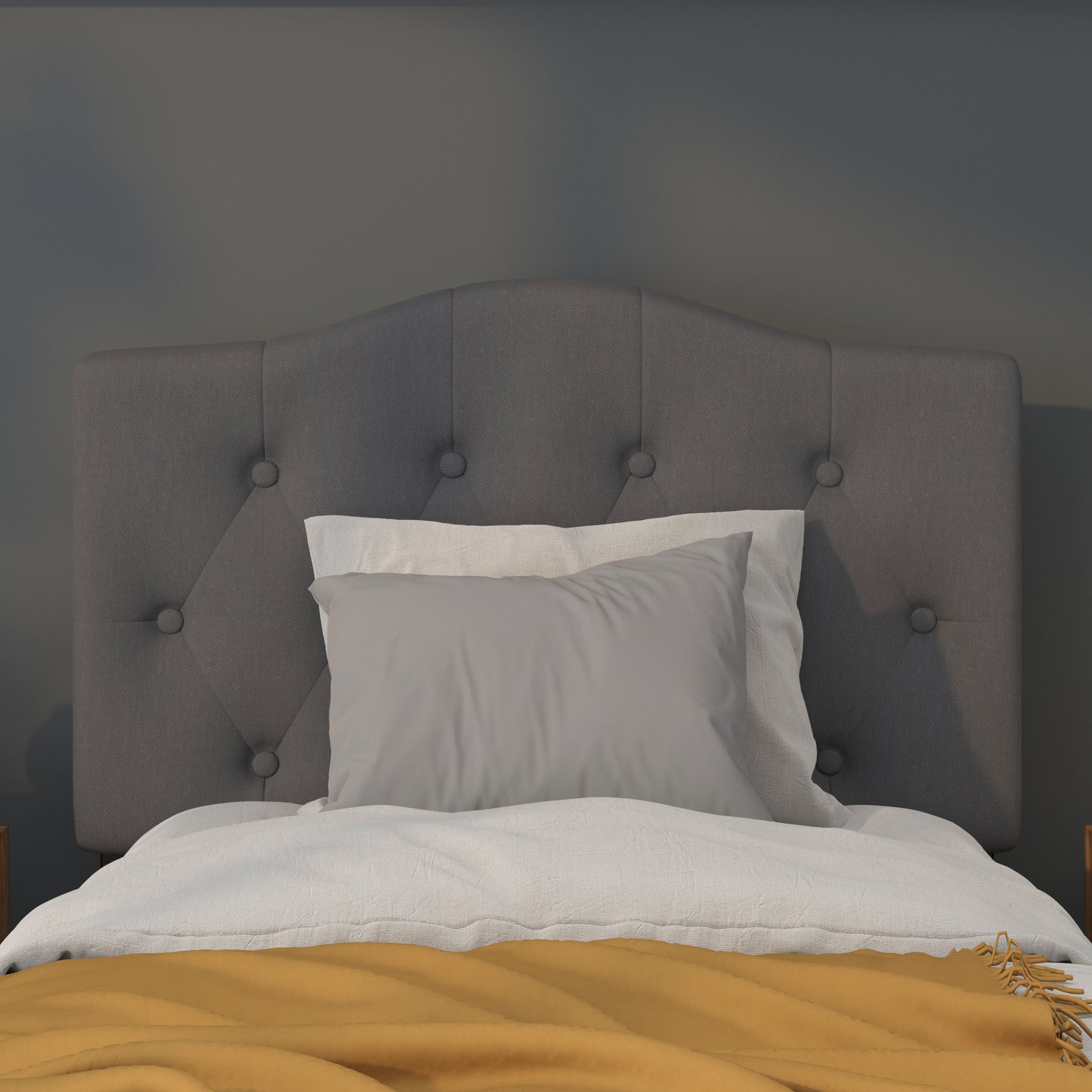 Cambridge Tufted Upholstered Twin Size Headboard in Dark Gray Fabric Dark Gray