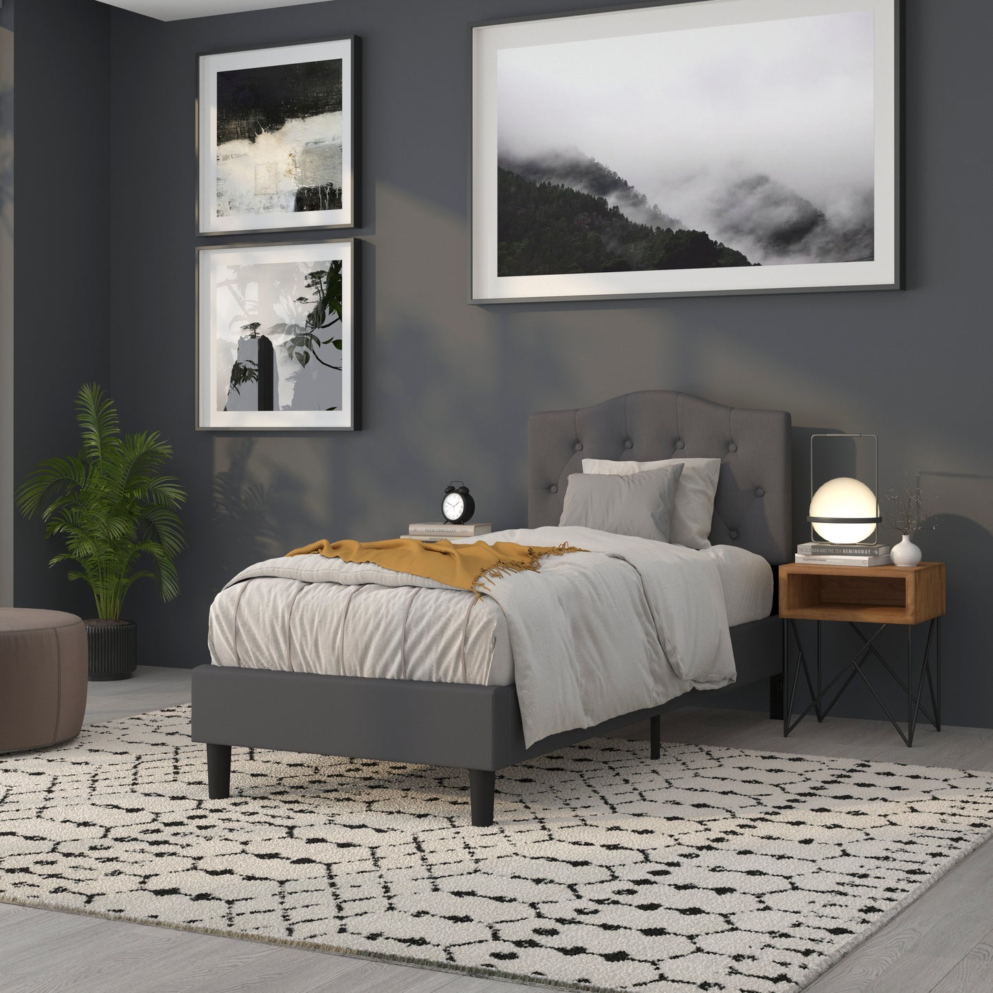 Cambridge Tufted Upholstered Twin Size Headboard in Dark Gray Fabric Dark Gray