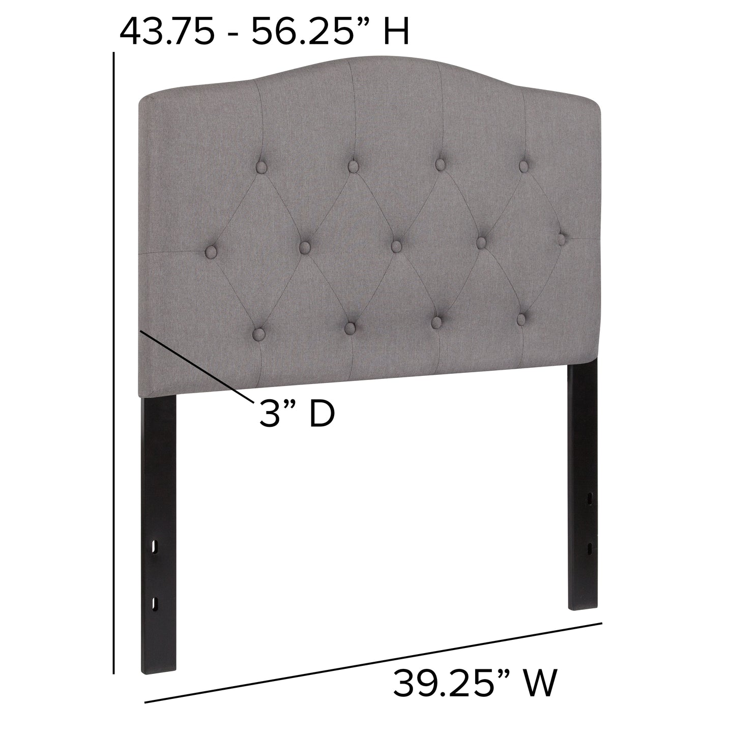 Cambridge Tufted Upholstered Twin Size Headboard in Light Gray Fabric Light Gray HG-HB1708-T-LG-GG