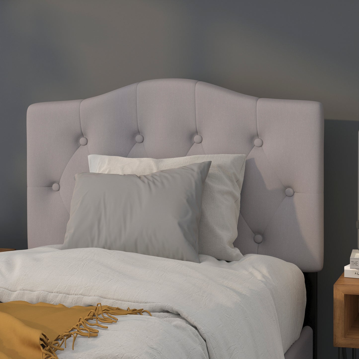 Cambridge Tufted Upholstered Twin Size Headboard in Light Gray Fabric Light Gray HG-HB1708-T-LG-GG