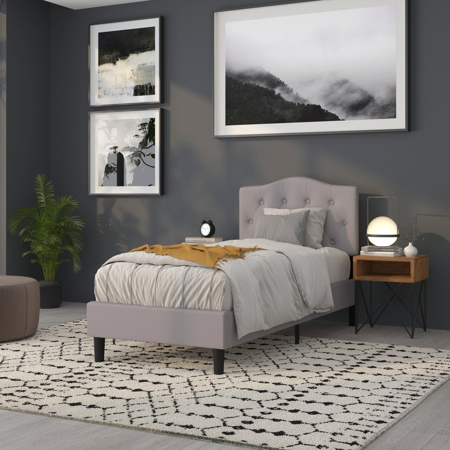 Cambridge Tufted Upholstered Twin Size Headboard in Light Gray Fabric Light Gray HG-HB1708-T-LG-GG