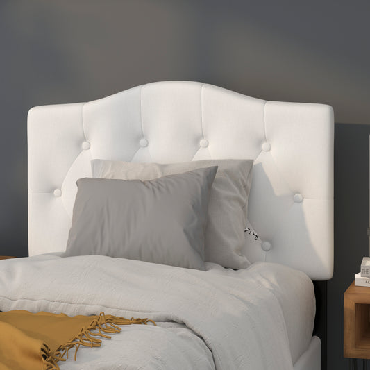 Cambridge Tufted Upholstered Twin Size Headboard in White Fabric White