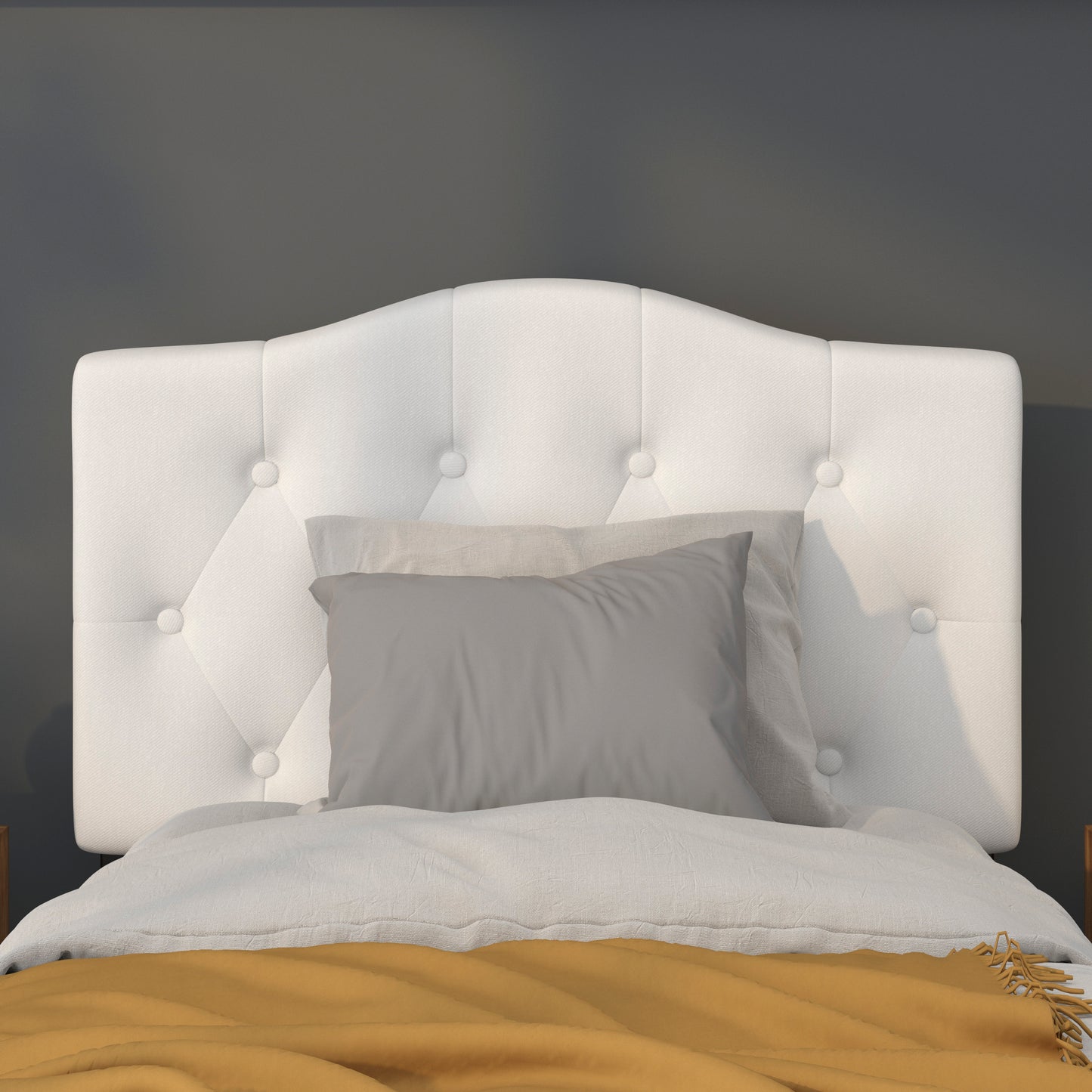 Cambridge Tufted Upholstered Twin Size Headboard in White Fabric White