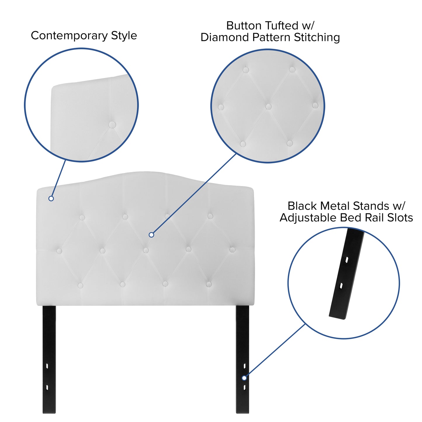 Cambridge Tufted Upholstered Twin Size Headboard in White Fabric White