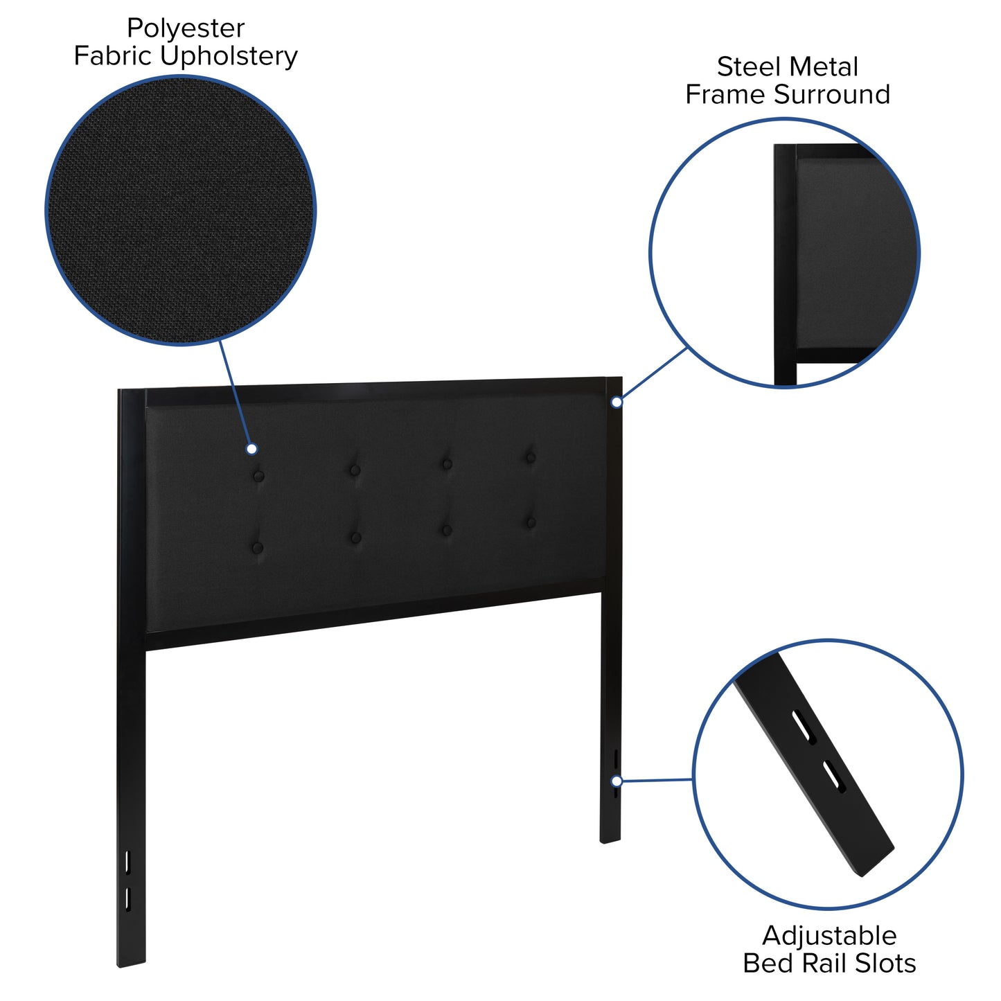 Bristol Metal Tufted Upholstered Full Size Headboard in Black Fabric Black