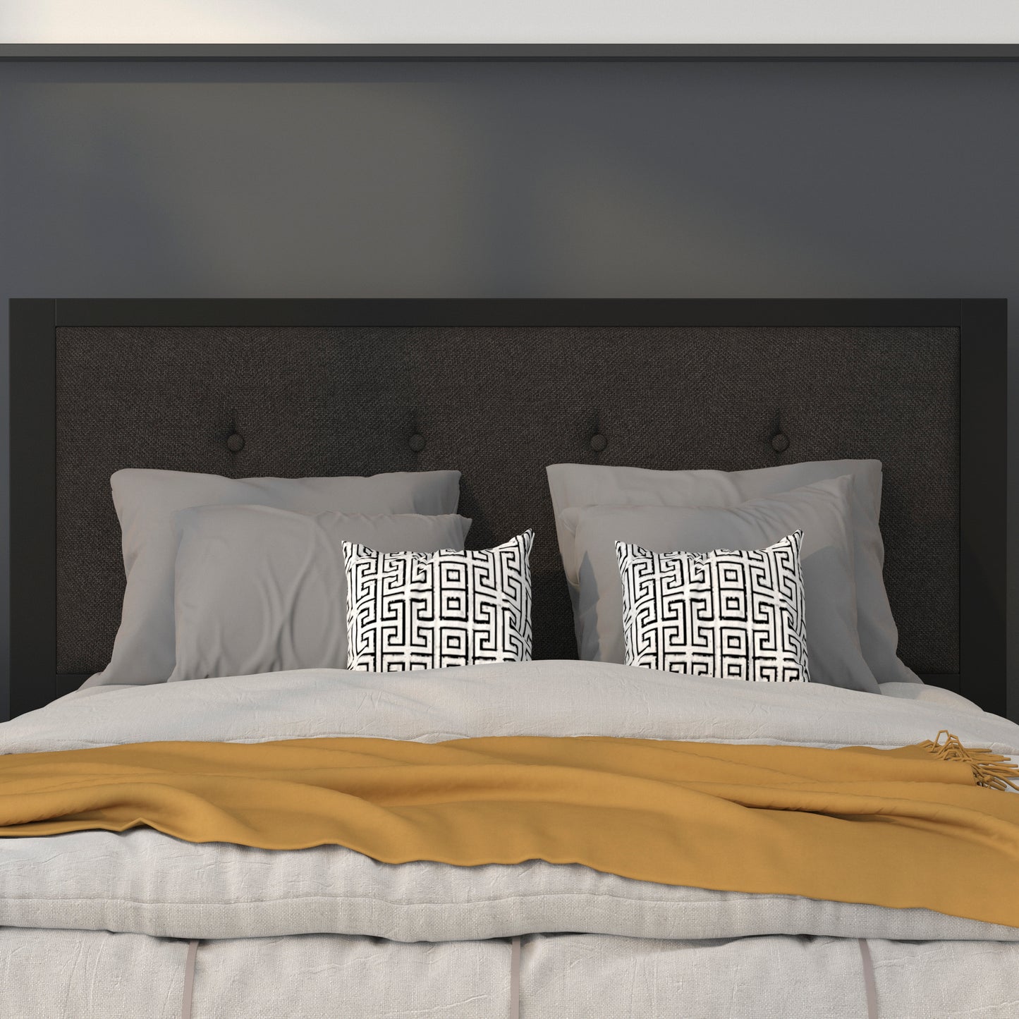 Bristol Metal Tufted Upholstered Full Size Headboard in Black Fabric Black