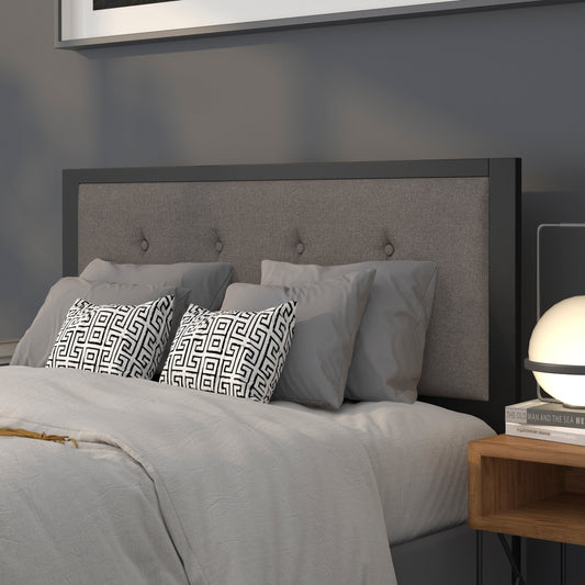 Bristol Metal Tufted Upholstered Full Size Headboard in Dark Gray Fabric Dark Gray