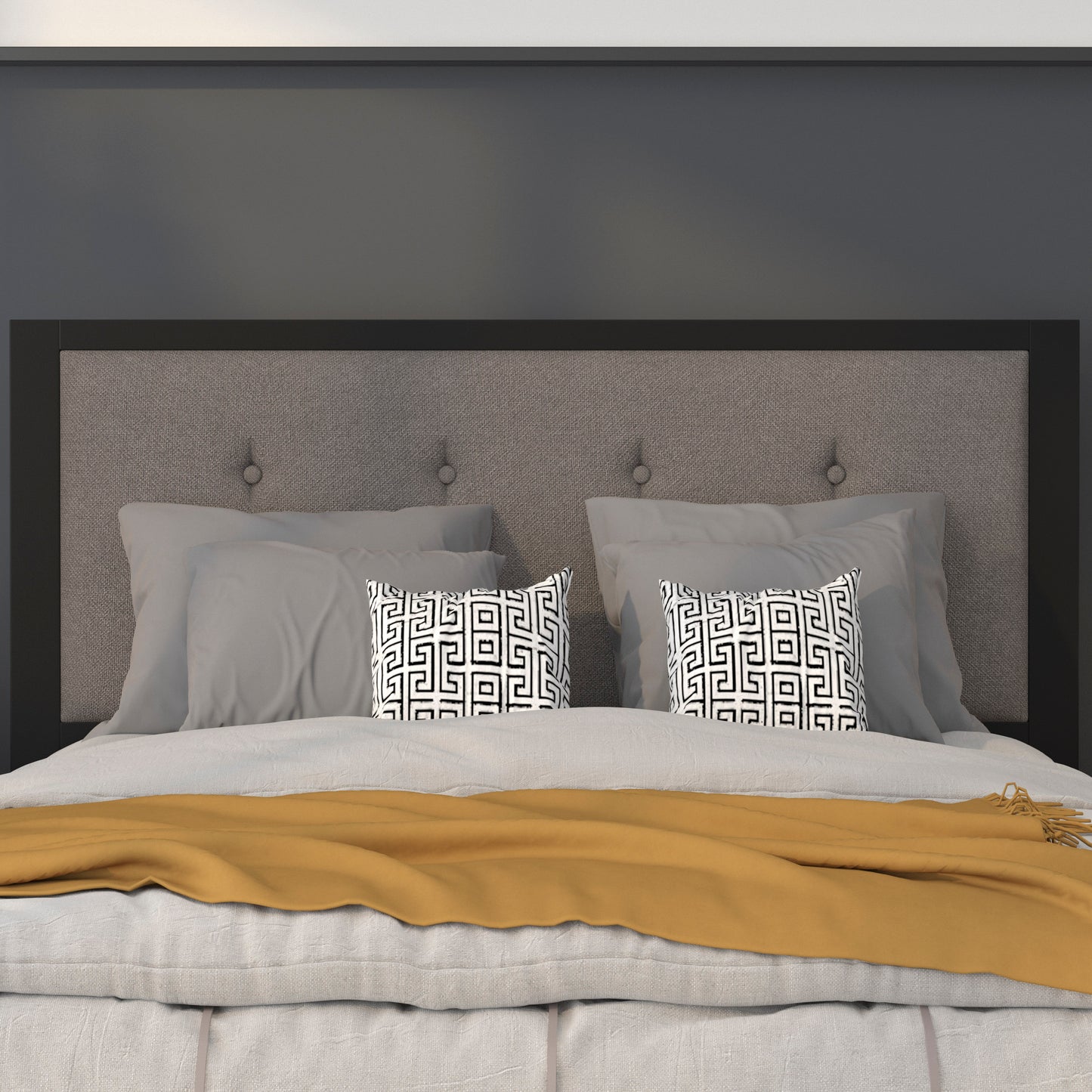 Bristol Metal Tufted Upholstered Full Size Headboard in Dark Gray Fabric Dark Gray