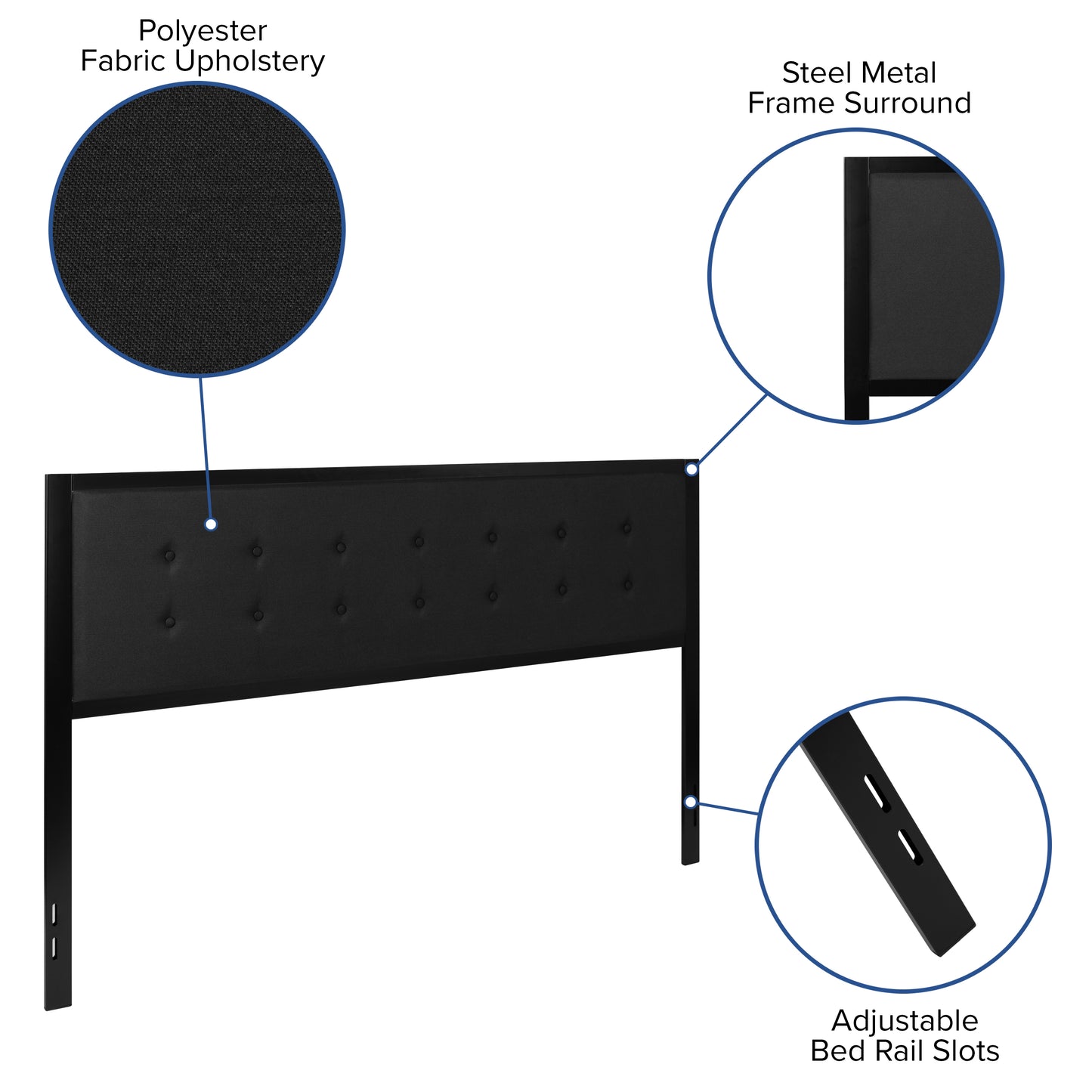 Bristol Metal Tufted Upholstered King Size Headboard in Black Fabric Black
