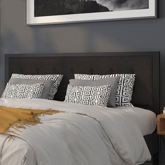 Bristol Metal Tufted Upholstered King Size Headboard in Black Fabric Black
