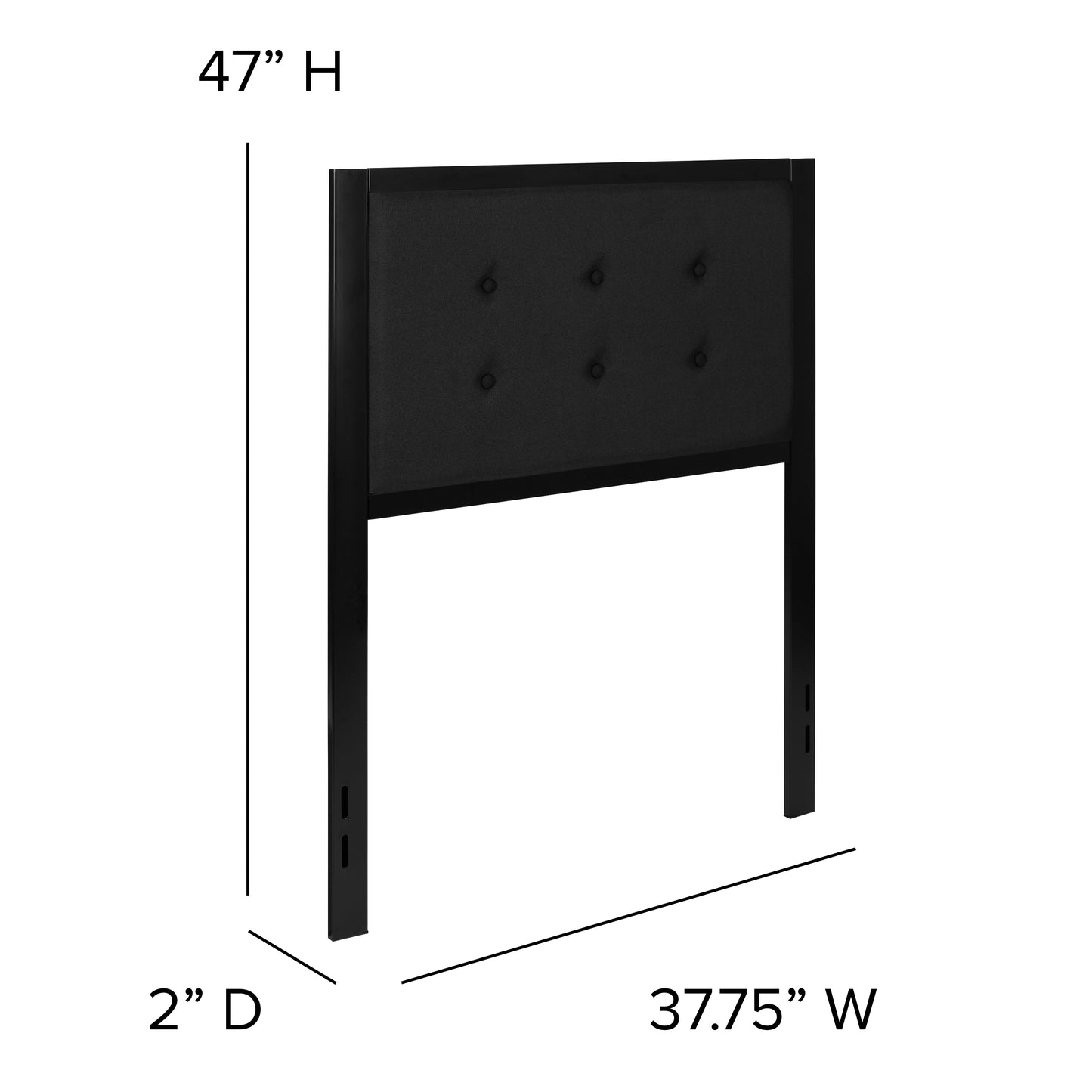 Bristol Metal Tufted Upholstered Twin Size Headboard in Black Fabric Black