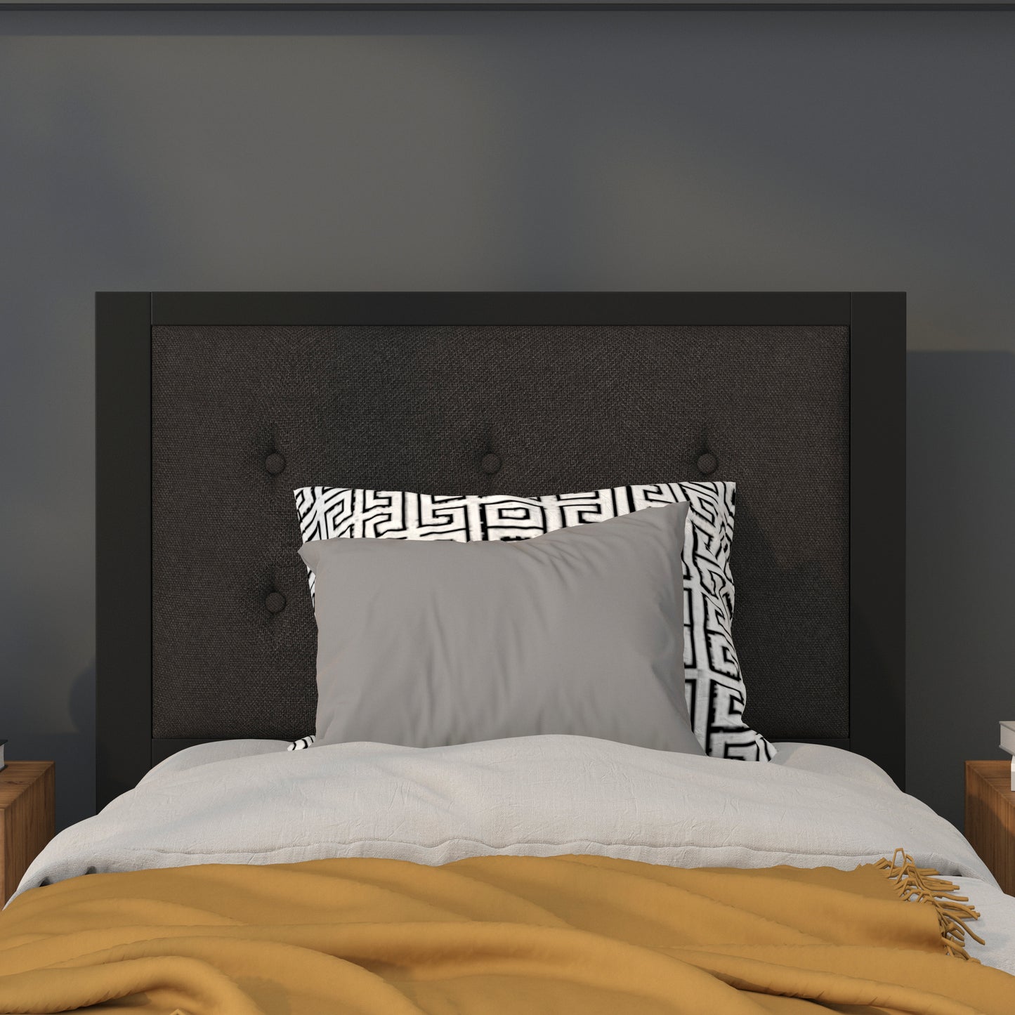 Bristol Metal Tufted Upholstered Twin Size Headboard in Black Fabric Black
