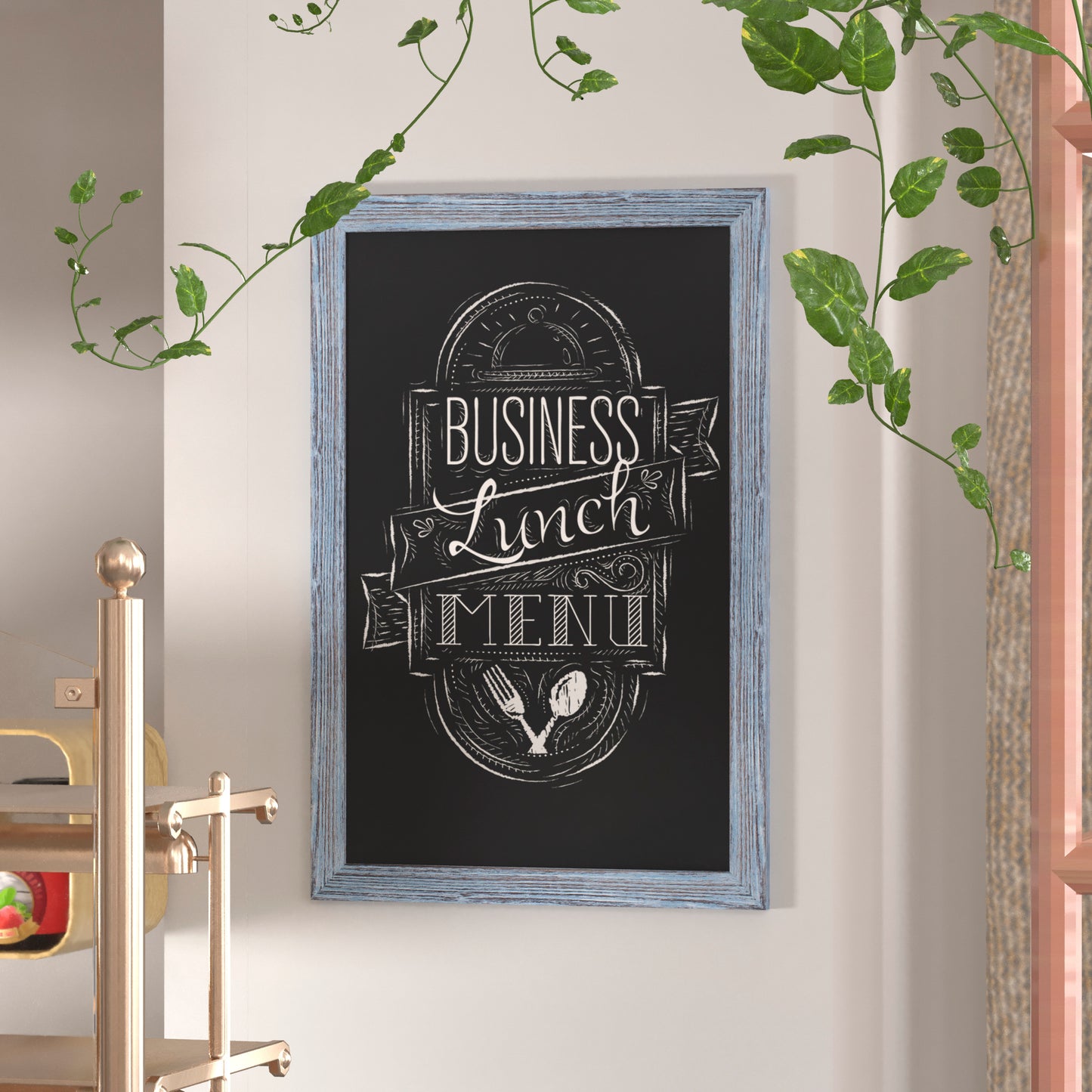 Canterbury 24" x 36" Rustic Blue Wall Mount Magnetic Chalkboard Sign with Eraser, Hanging Wall Chalkboard Memo Board for Home, School, or Business Blue HGWA-1GD-CRE8-072315-GG