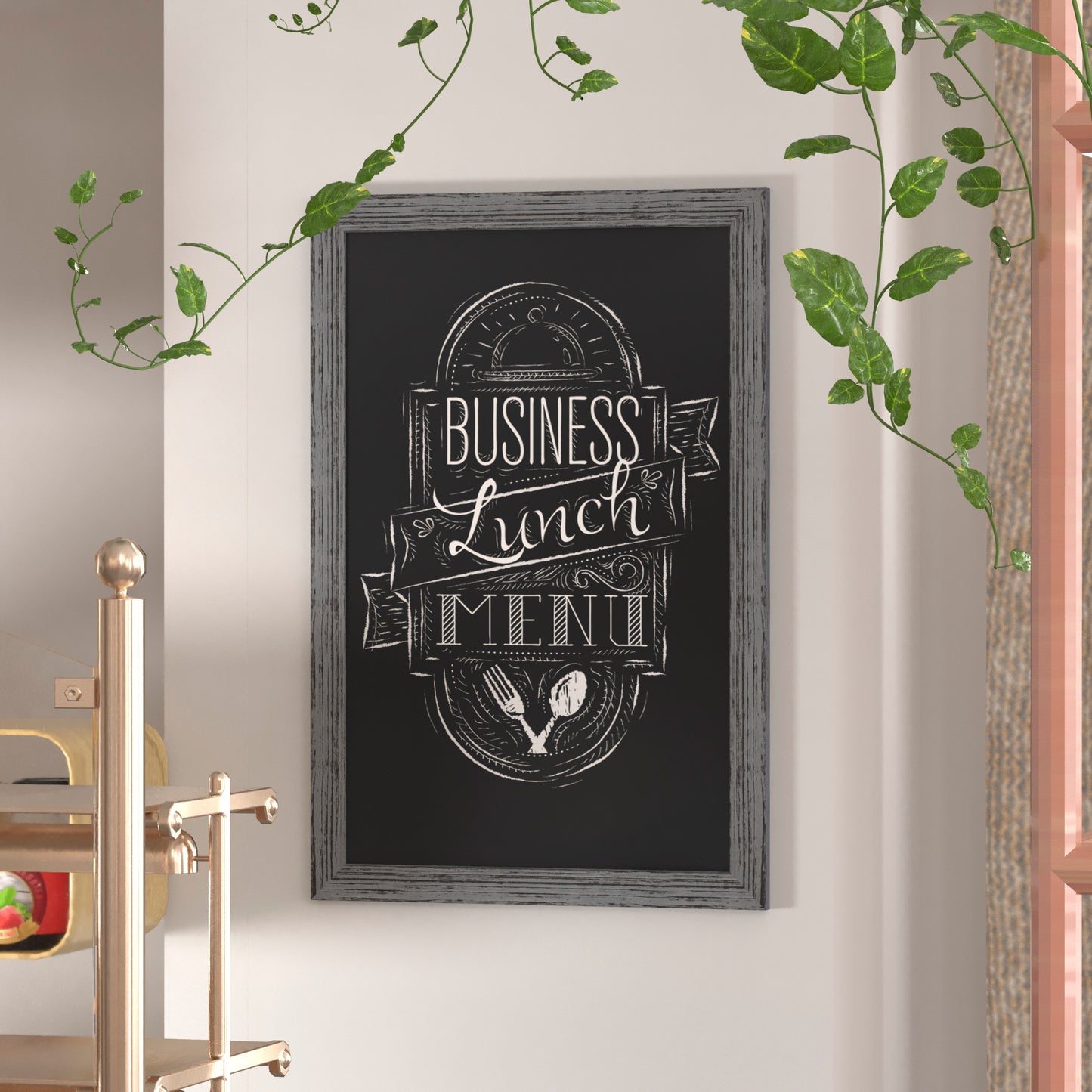 Canterbury 24" x 36" Rustic Gray Wall Mount Magnetic Chalkboard Sign with Eraser, Hanging Wall Chalkboard Memo Board for Home, School, or Business Grey HGWA-5GD-CRE8-272315-GG