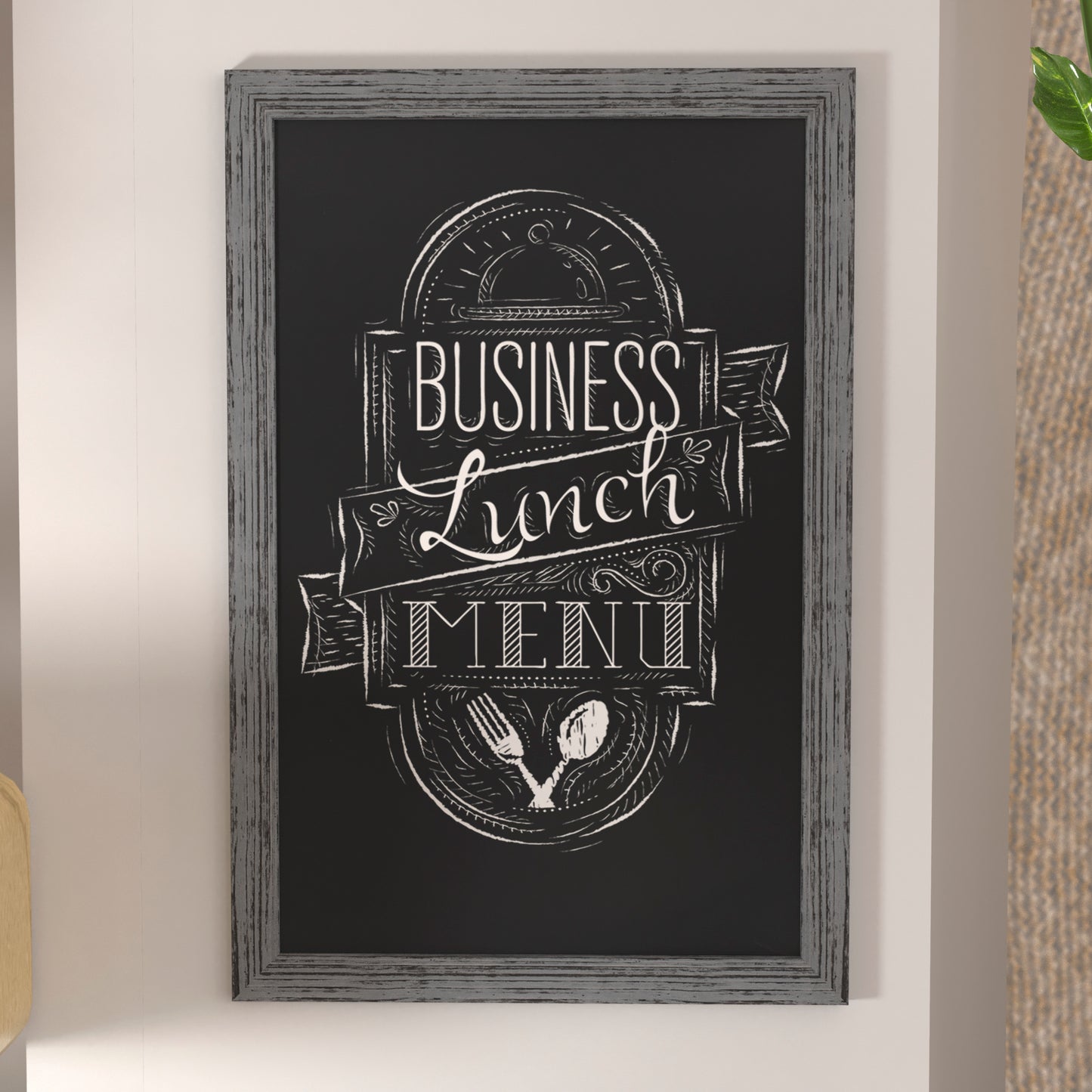Canterbury 24" x 36" Rustic Gray Wall Mount Magnetic Chalkboard Sign with Eraser, Hanging Wall Chalkboard Memo Board for Home, School, or Business Grey HGWA-5GD-CRE8-272315-GG